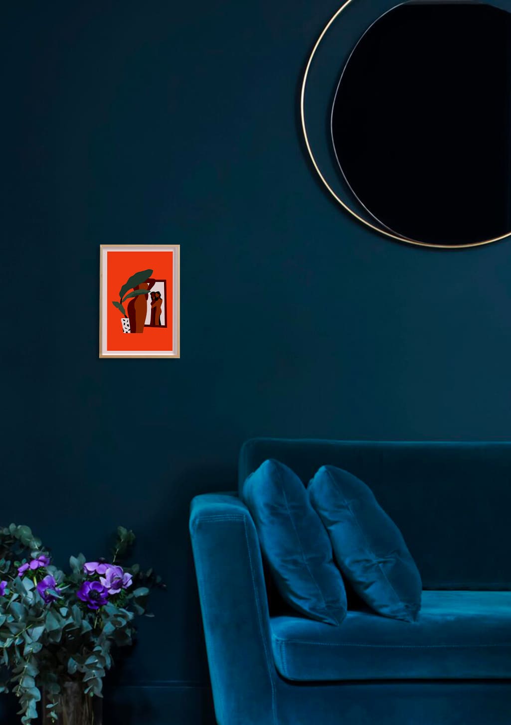 Poster rouge avec figures stylisées