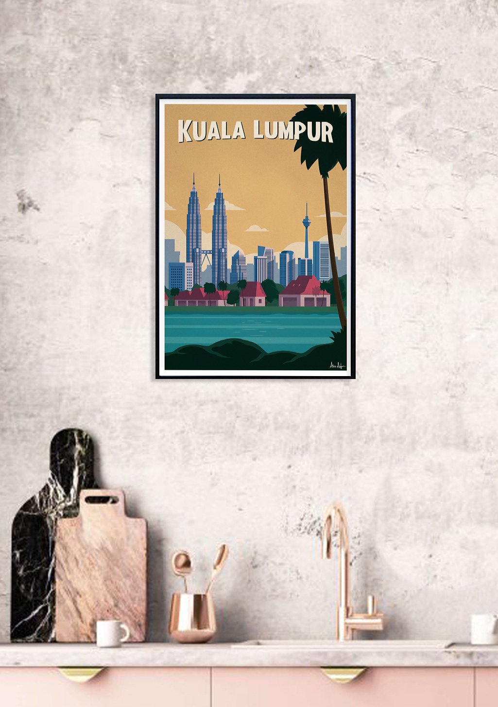 Poster de Kuala Lumpur, Tours jumelles Petronas, Tour Menara, Palmier