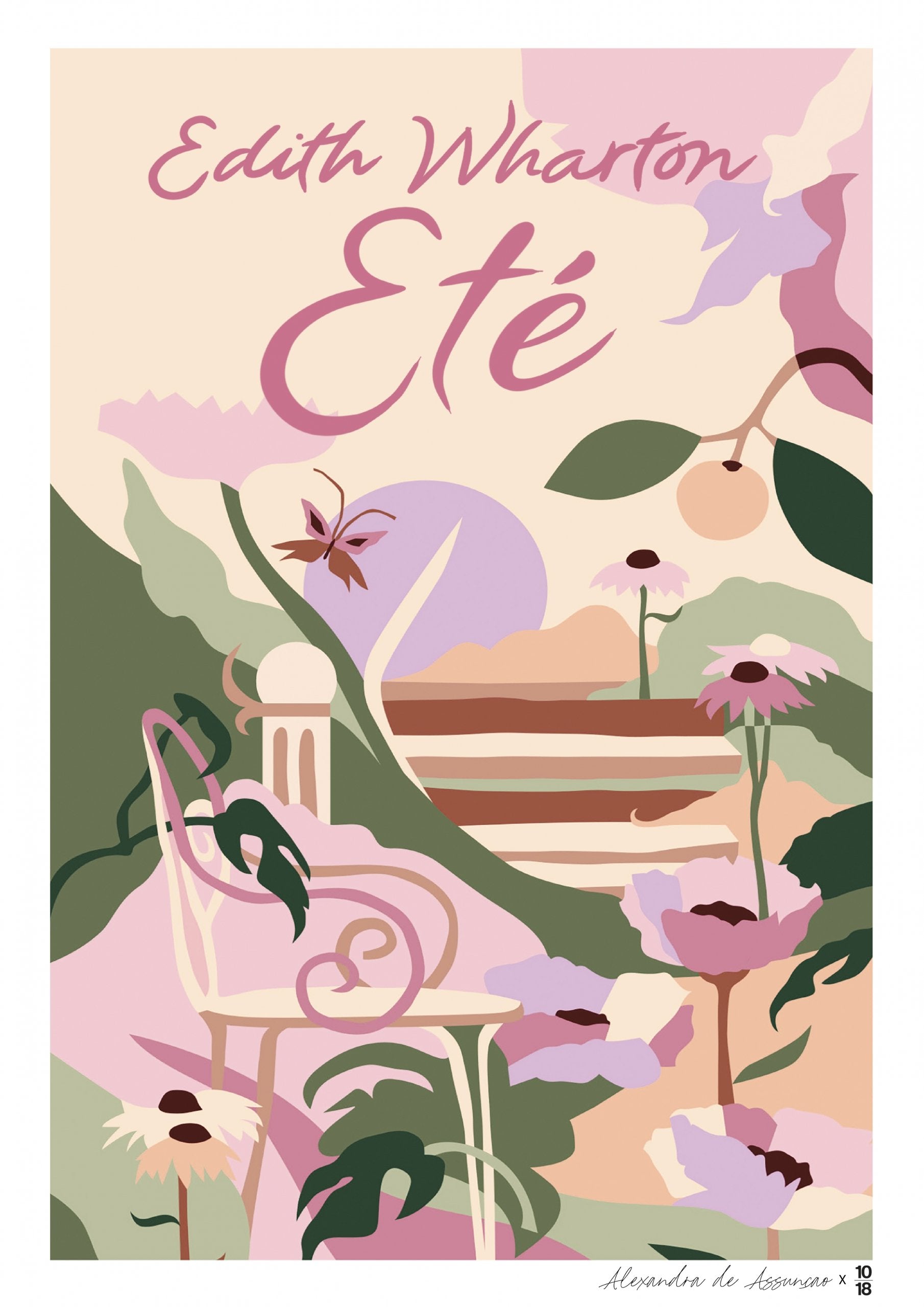 Illustration florale avec texte Edith Wharton Eté