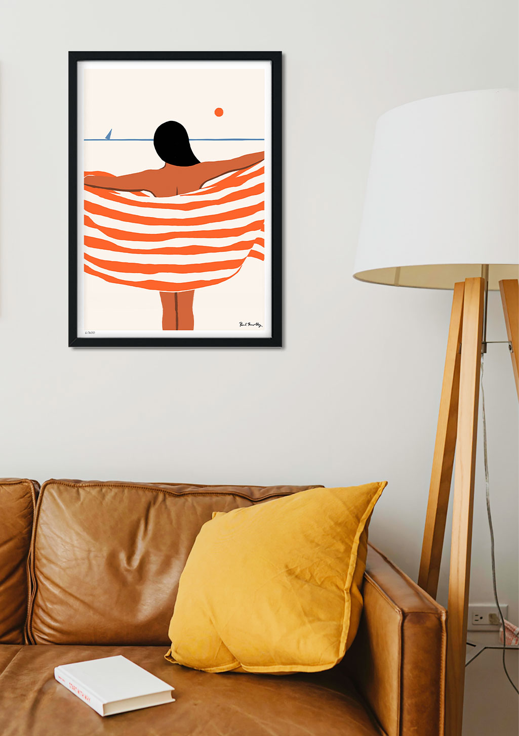 Poster abstrait avec une silhouette et des lignes orange