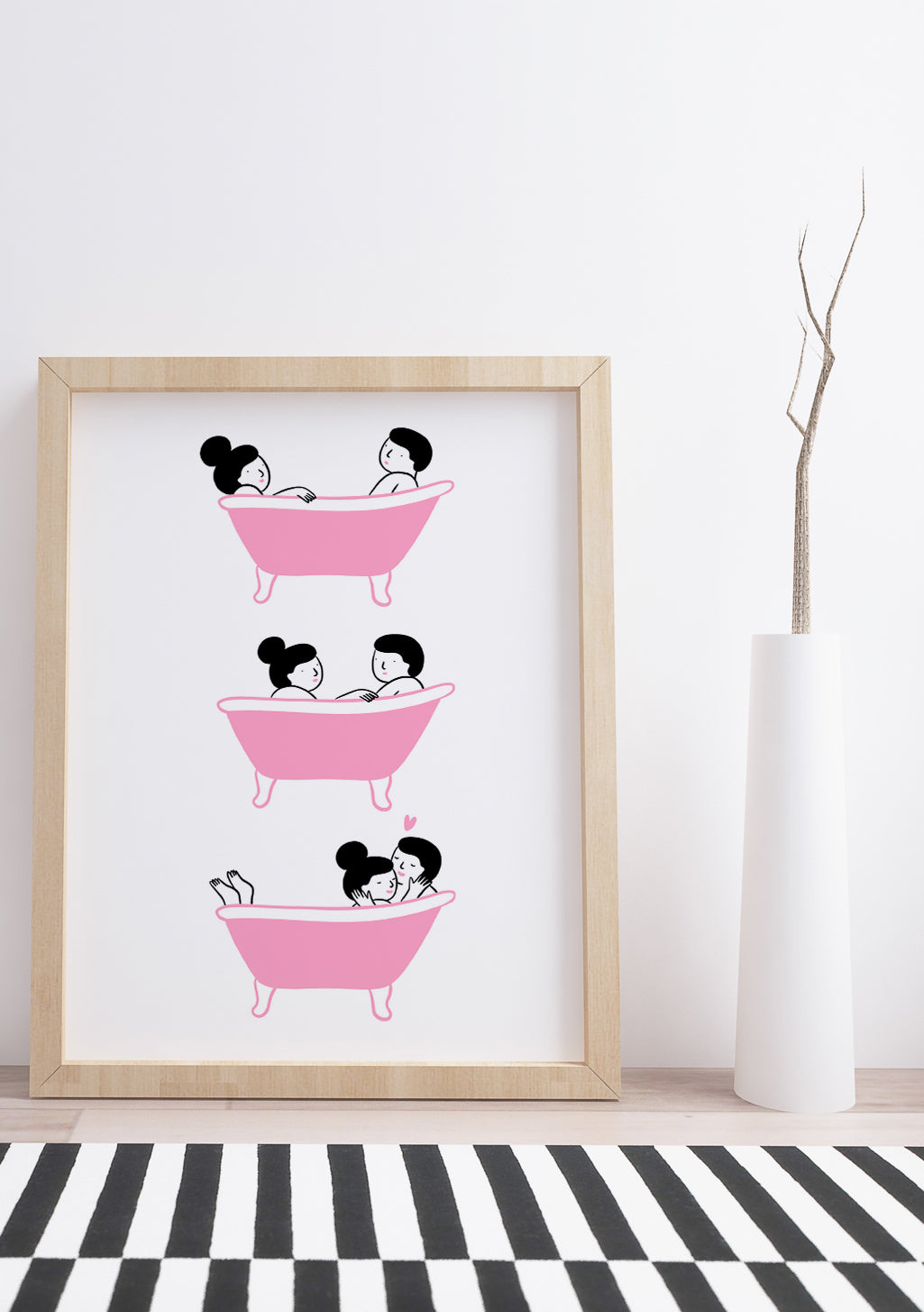 Illustration de bain rose avec trois mères et enfants