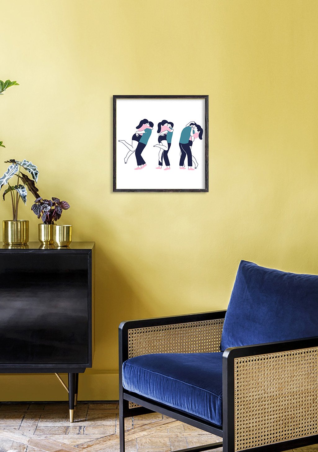 Art minimaliste, trois femmes, couleurs vives, style moderne