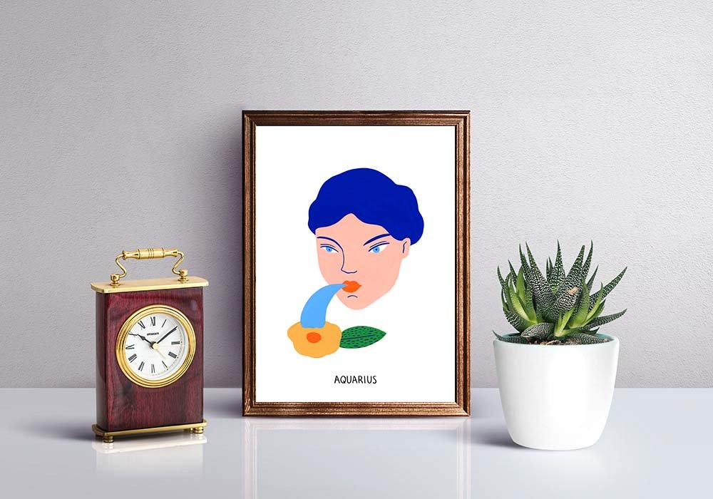 Femme aux cheveux, Aquarius, fleur orange