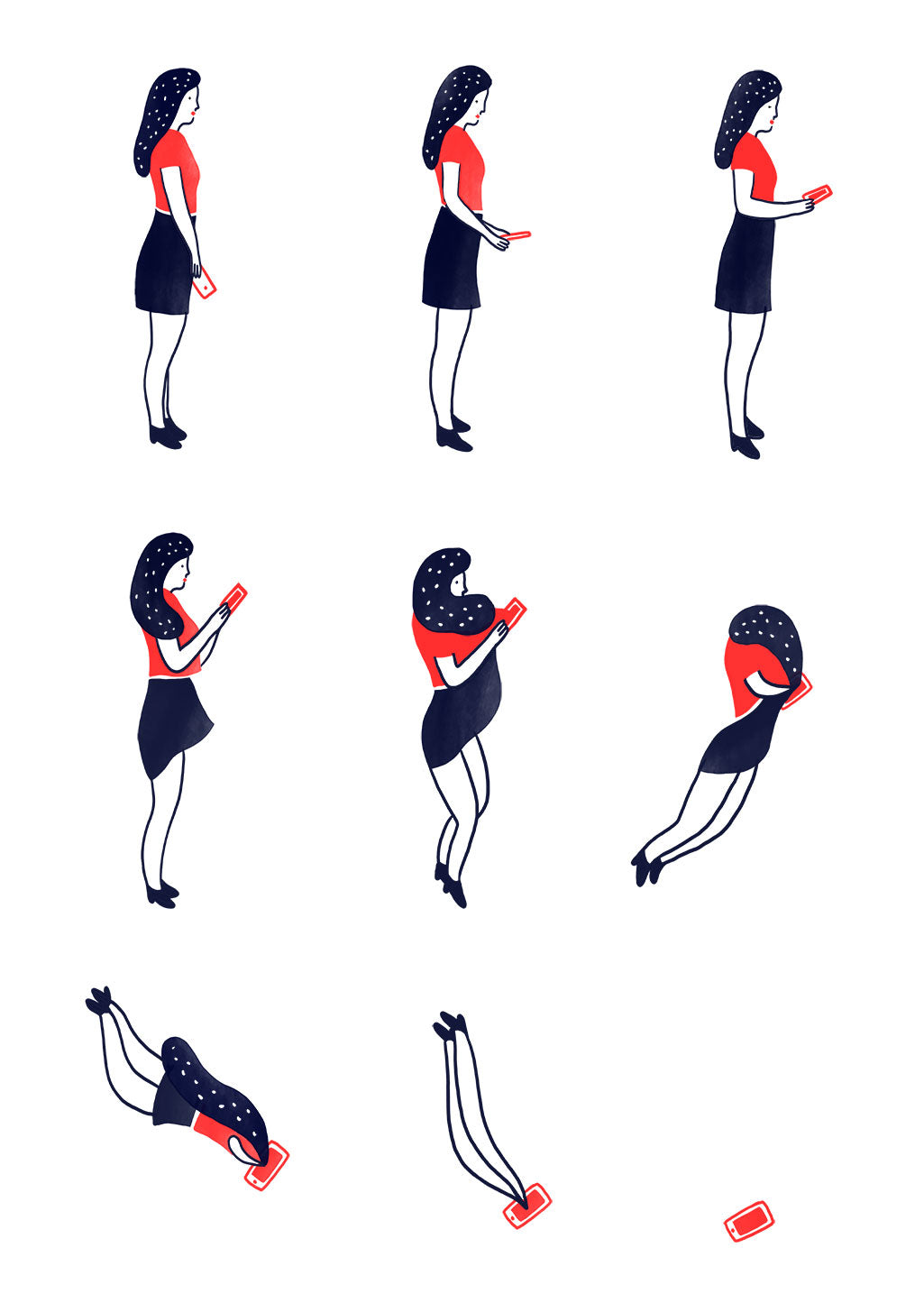 Illustrations de femmes tombant avec des stylos rouges