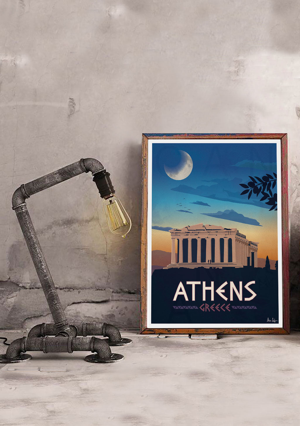Athènes Grèce Parthénon lune coucher de soleil