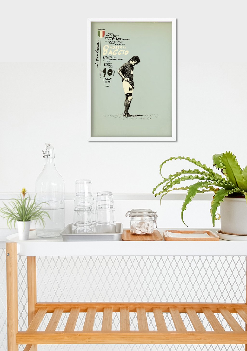 Poster de football, joueur, Italie, vert, encadré, mur