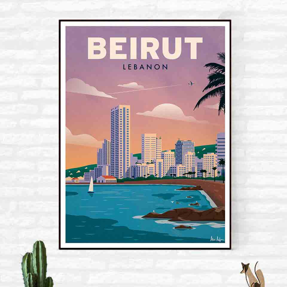 Beirut, Liban, Ville, Ciel, Bâtiments, Mer, Coucher de soleil, Palmiers, Voile, Ville côtière