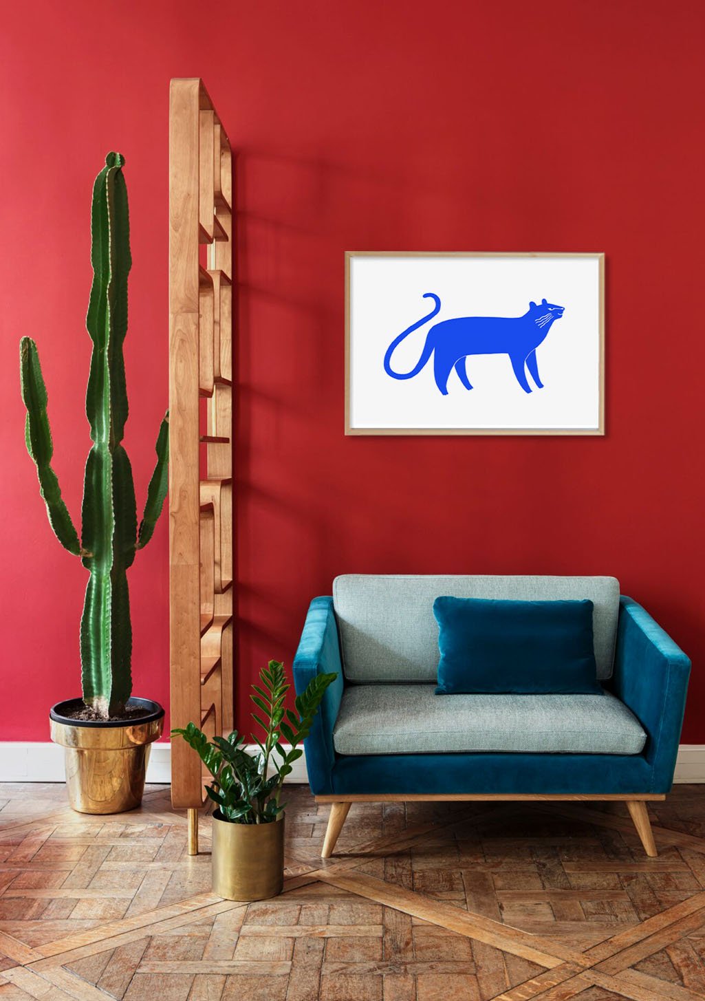 Poster bleu chat sur fond blanc
