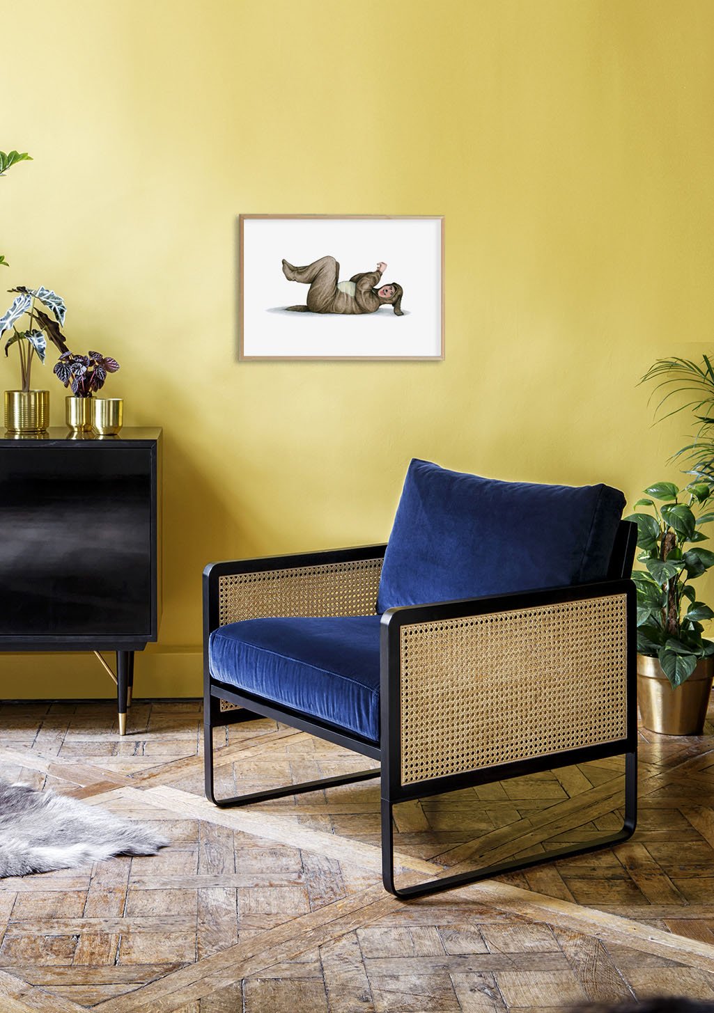 Poster éléphant, deux éléphants, style artistique, mur jaune
