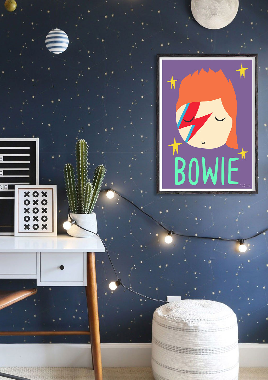 Poster Bowie orange cheveux étoiles