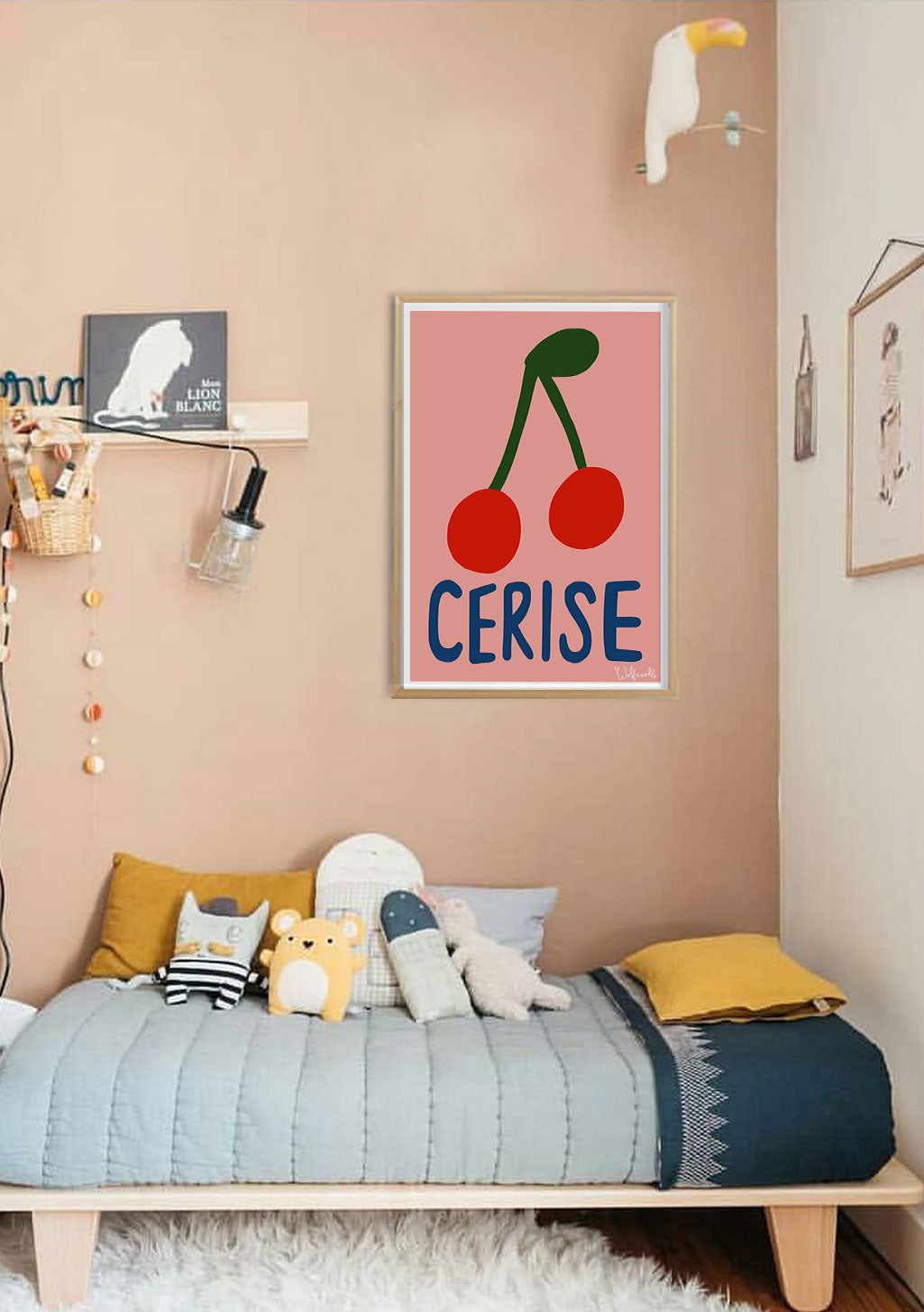 Poster cerise nom personnalisé mur chambre