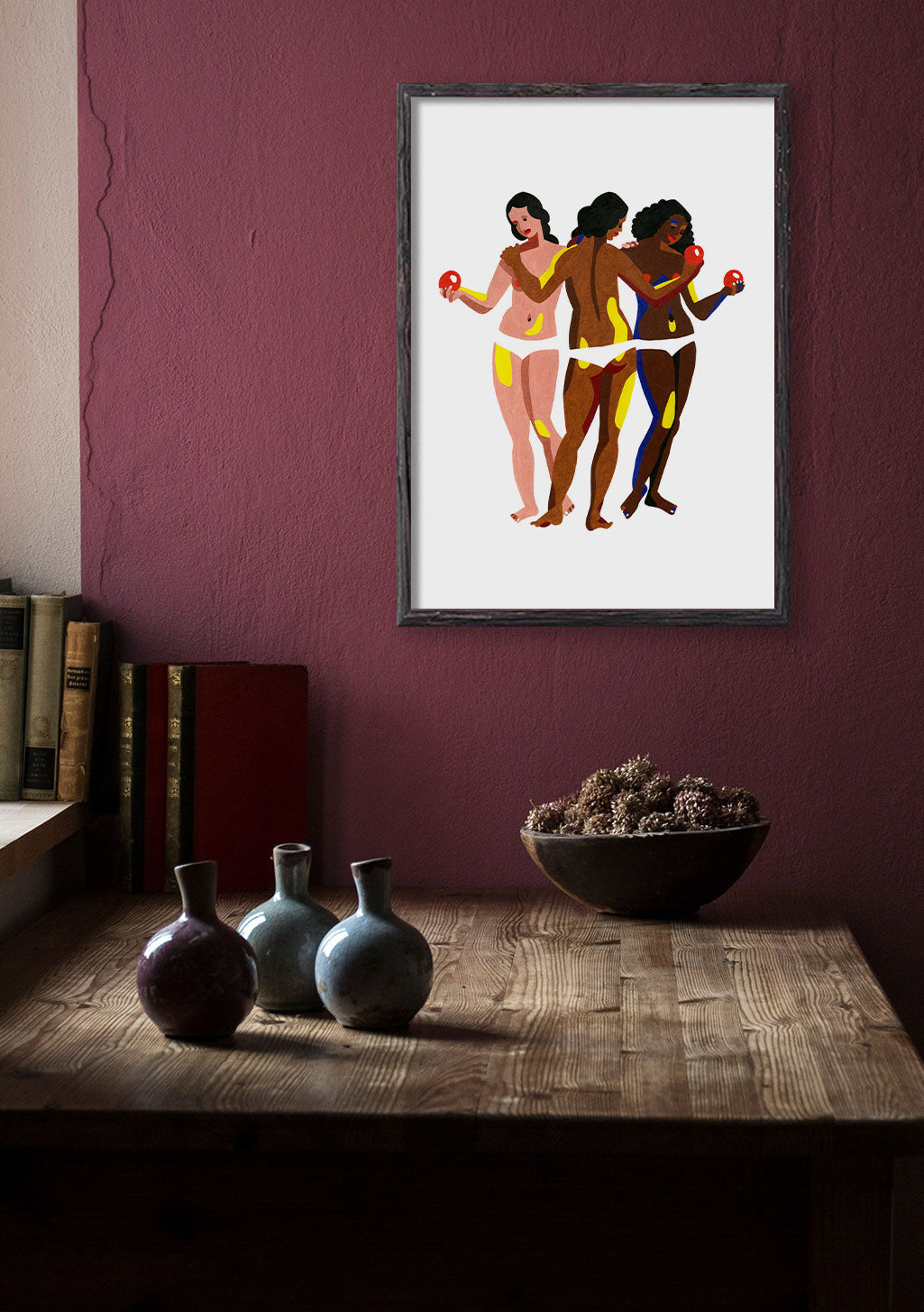 Femmes diverses, main dans la main, couleurs vives, art moderne
