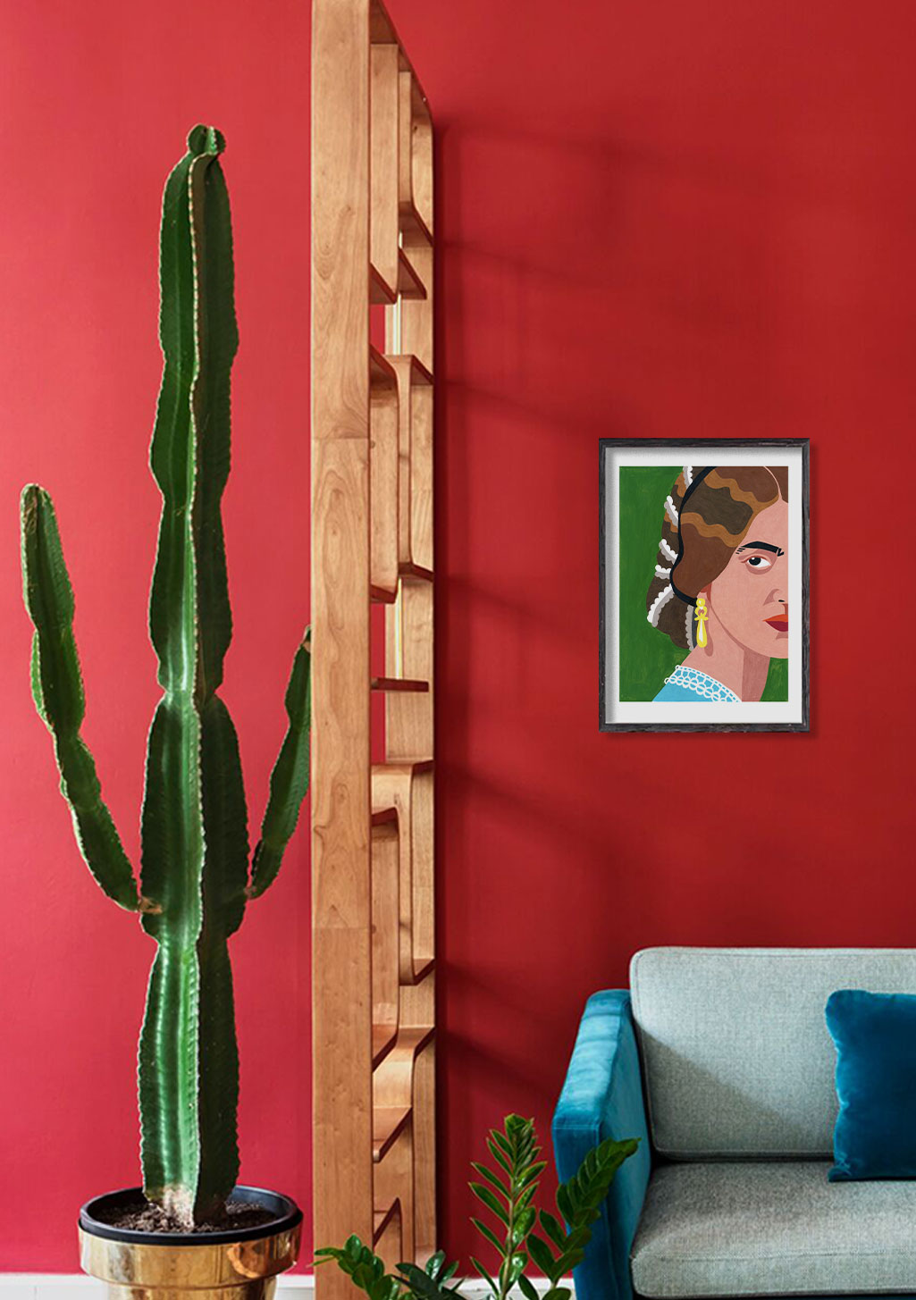 Femme aux cheveux foncés, portrait stylisé, fond vert