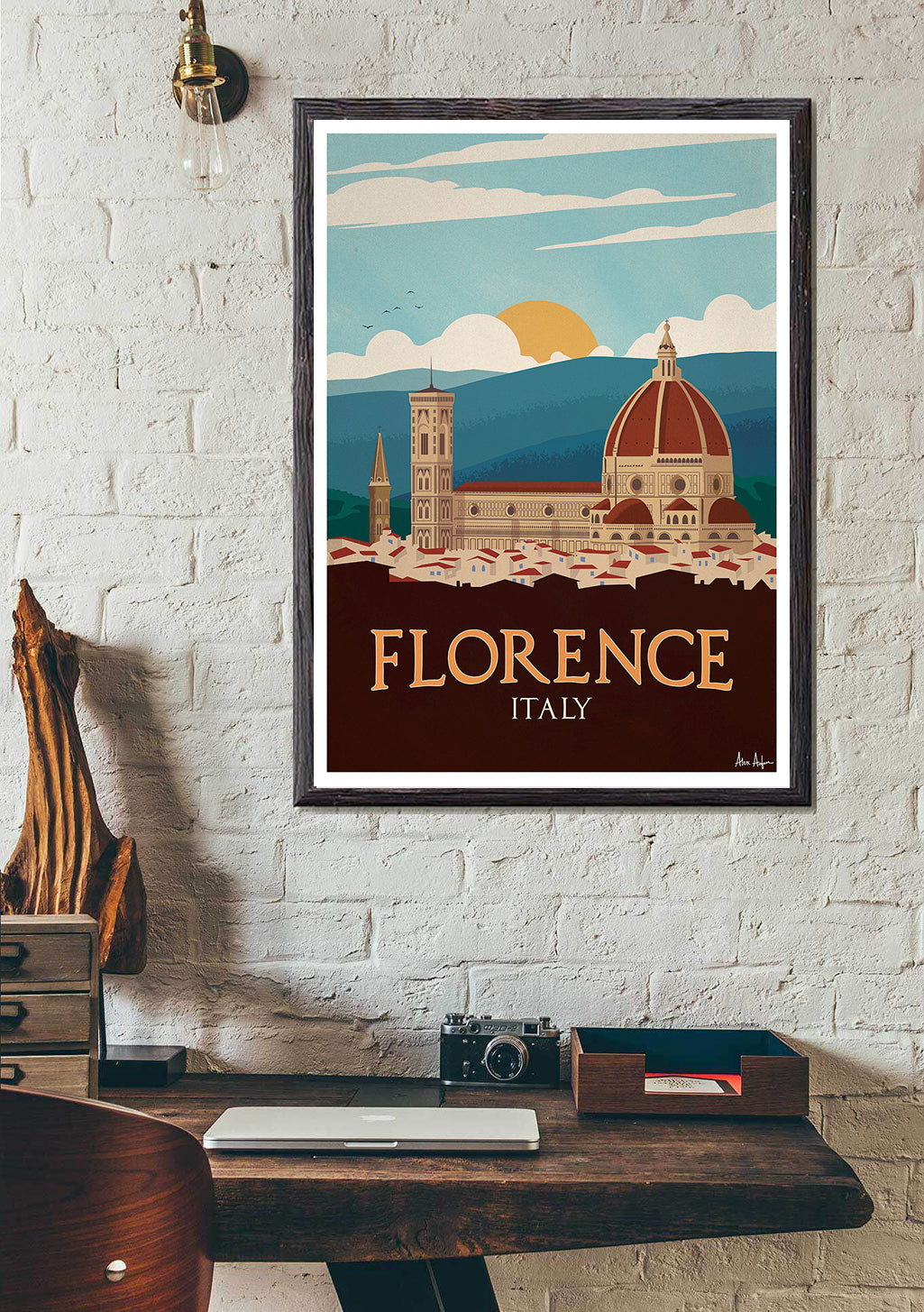Florence Italie, cathédrale, coucher de soleil, paysage, vintage