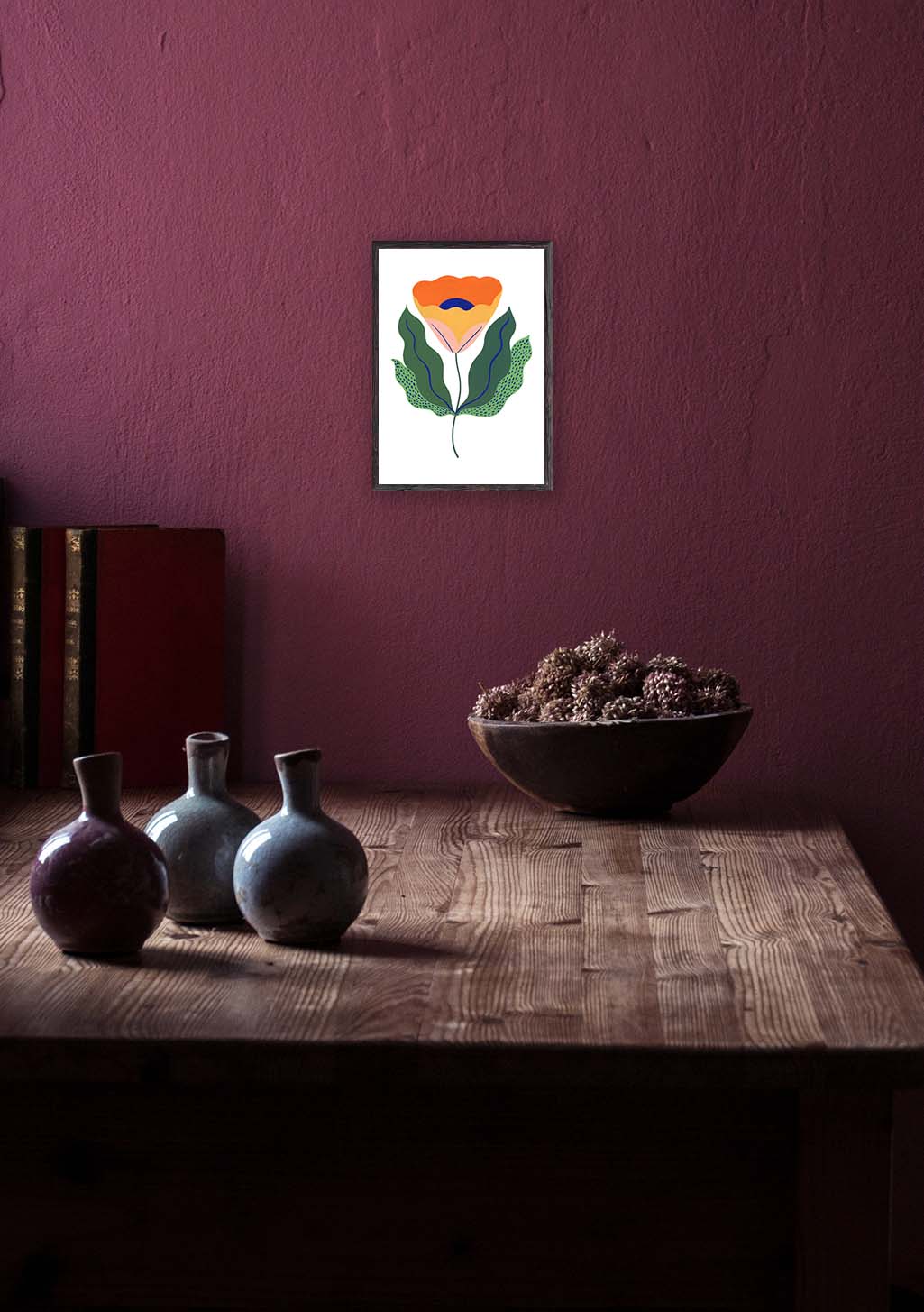 Poster de fleur orange et verte stylisée