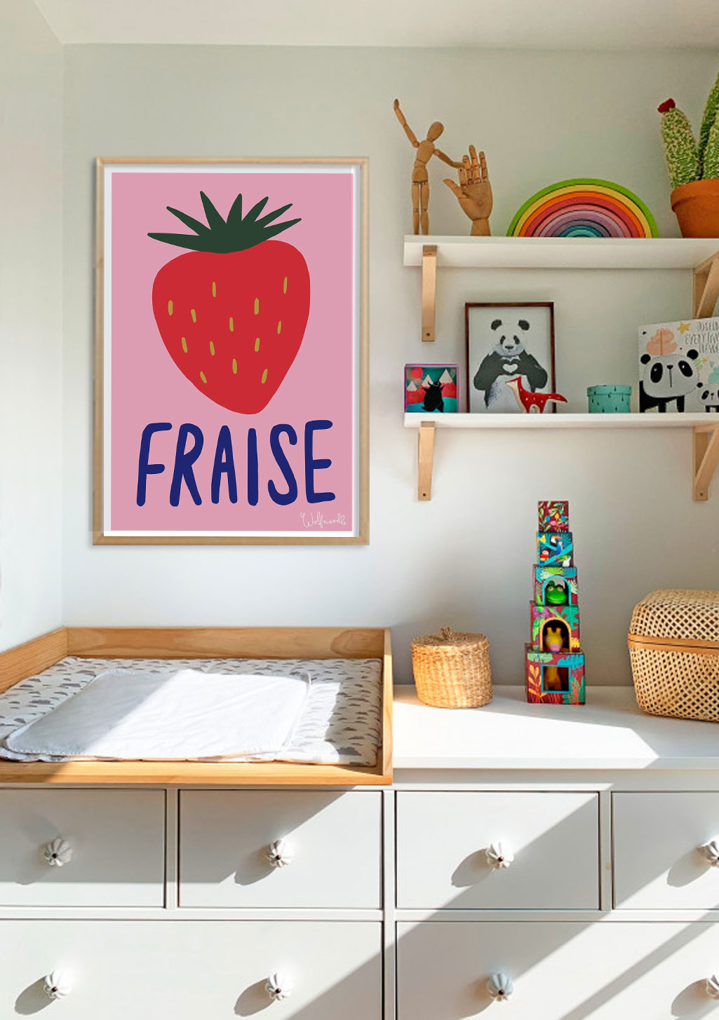 Poster Fraise rose avec texte "FRAISE"
