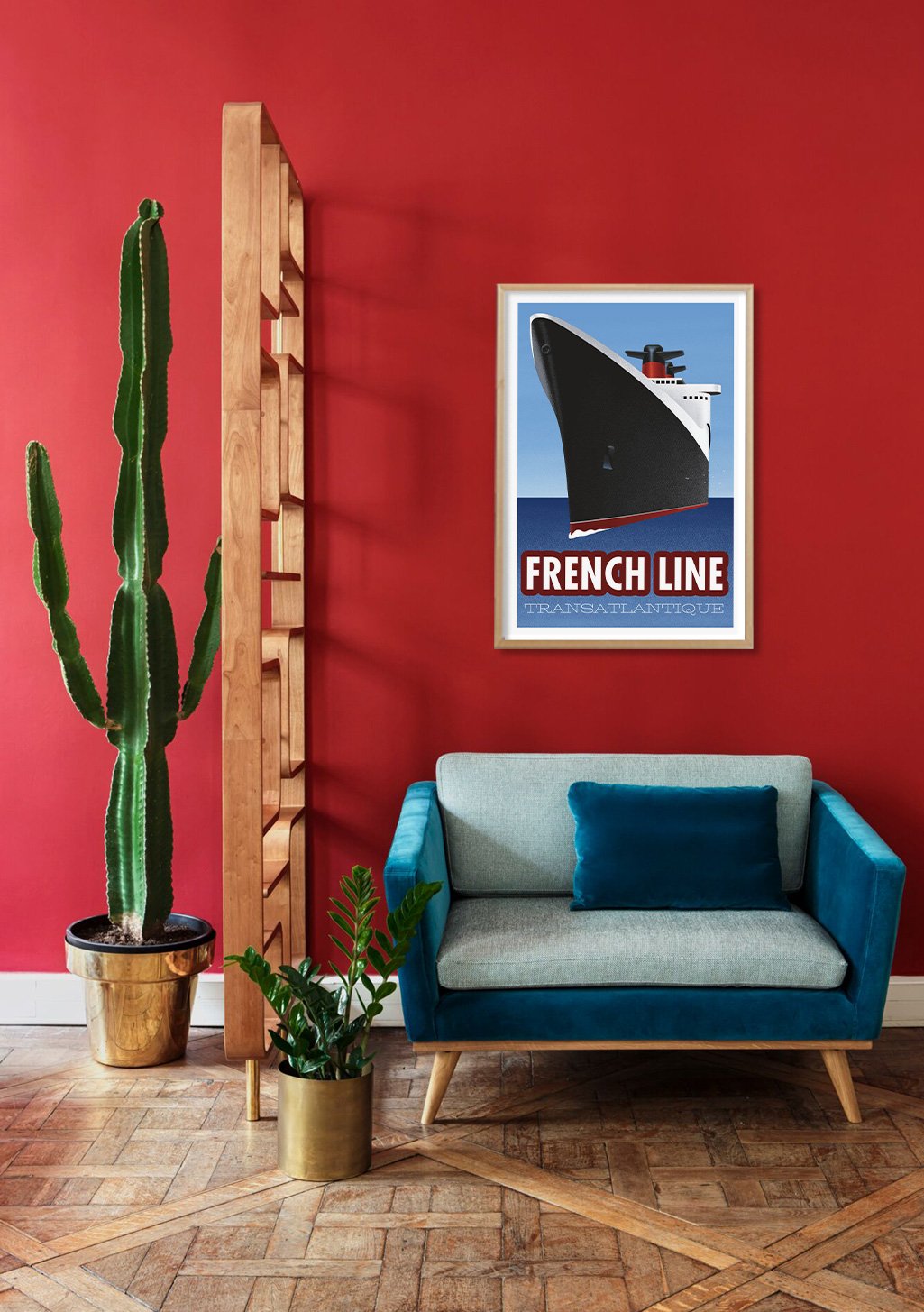 Navire, Ligne Française, Transatlantique, Bleu, Blanc, Rouge