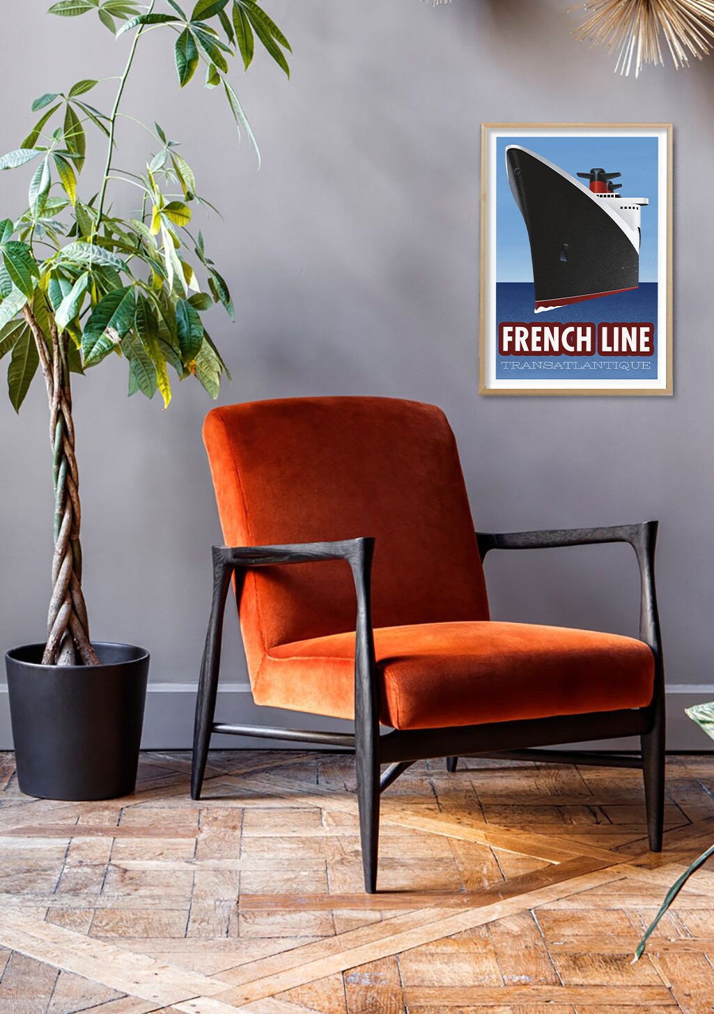 Affichage de la ligne française, navire, transatlantique, vintage, style maritime