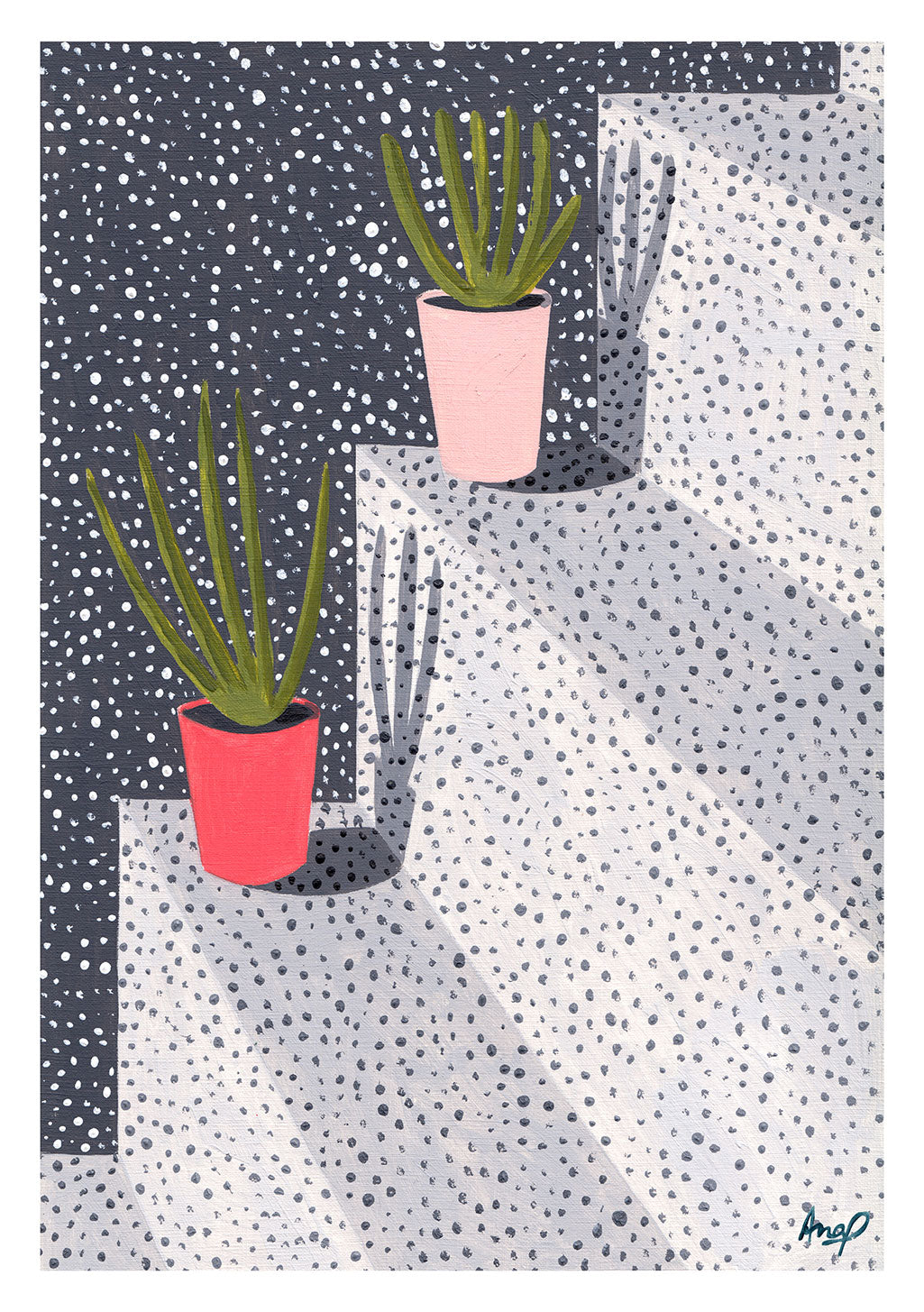 Plantes en pot sur fond à pois