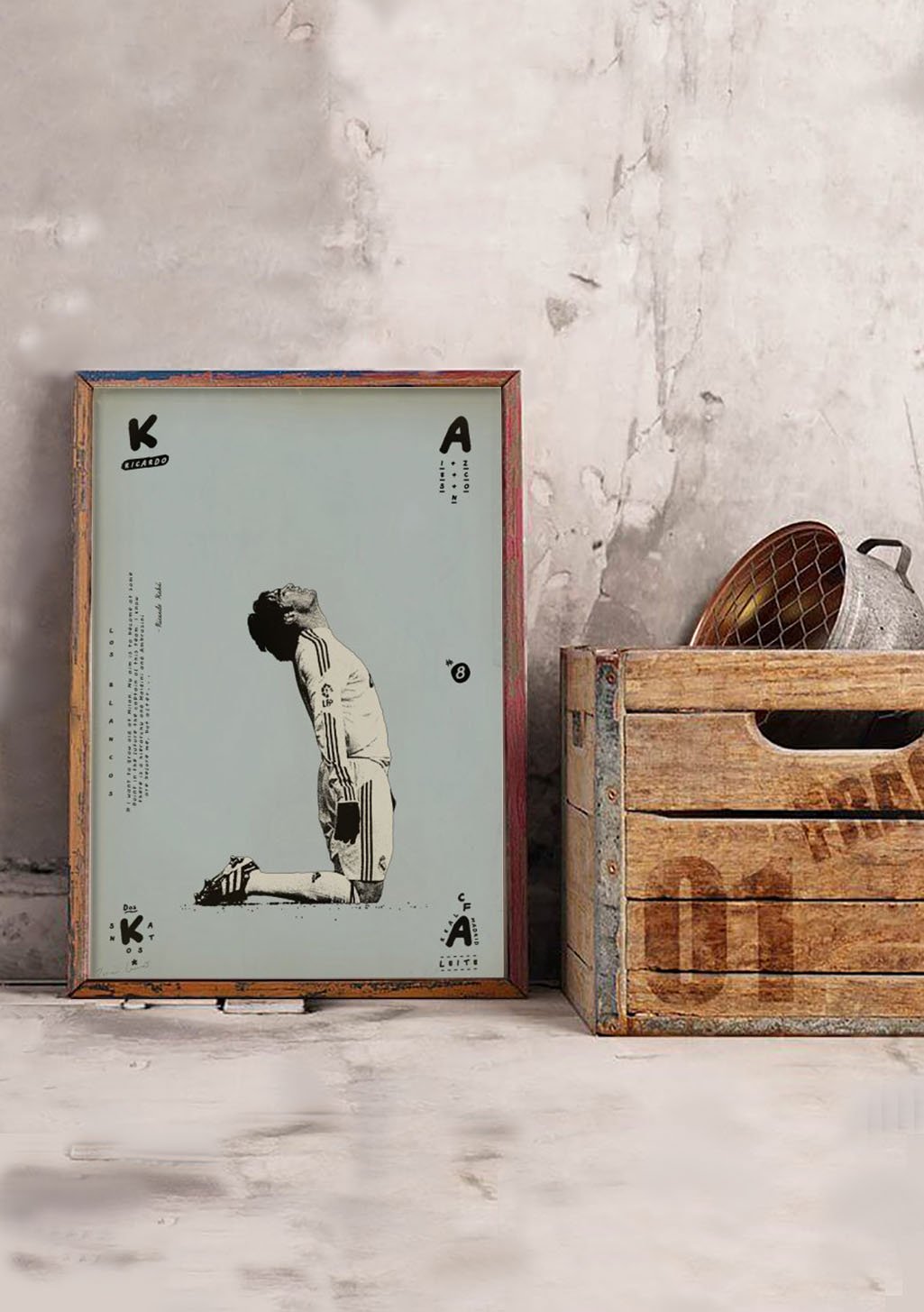 Art minimaliste, silhouette, texte stylisé, cadre en bois, fond clair