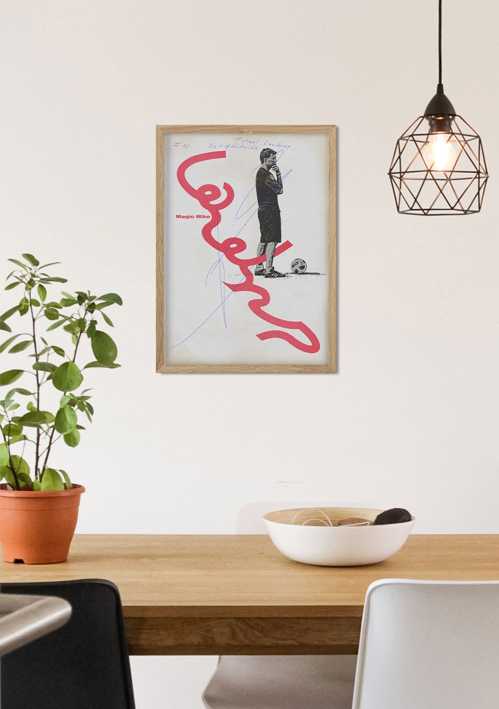 Poster avec homme, texte rose, magie, chapeau, dessin stylisé
