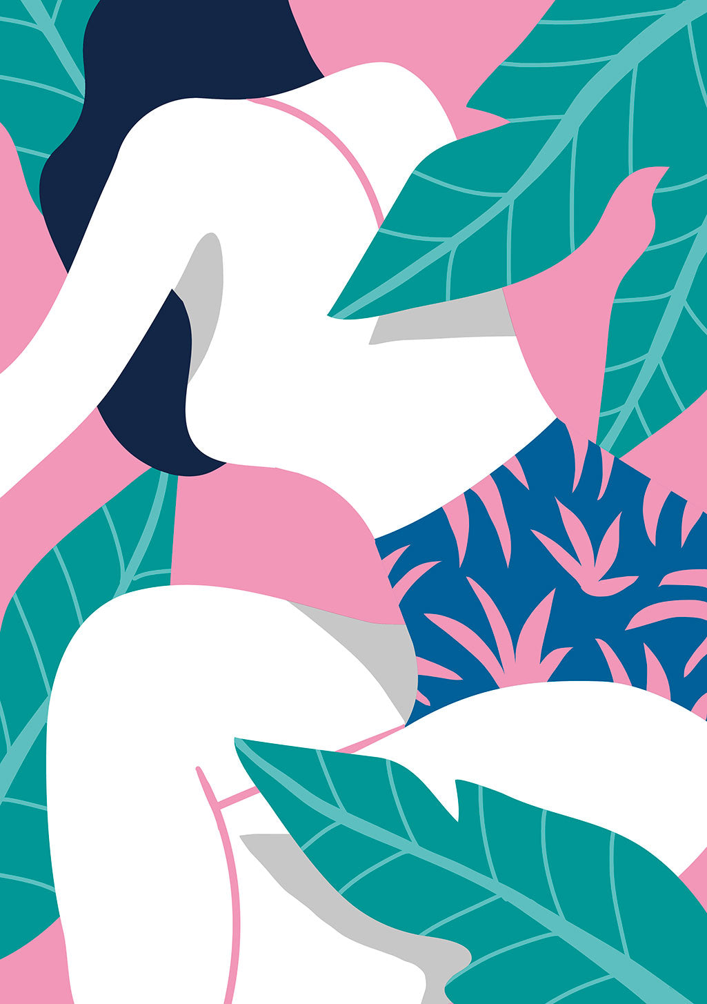 Illustration abstraite de la nature, feuilles, formes géométriques, couleurs vives