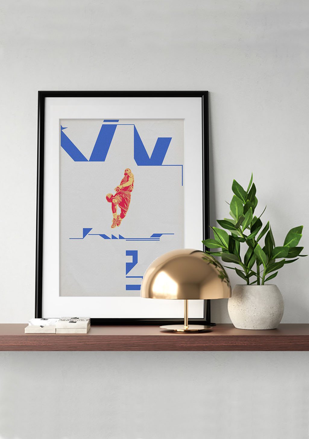 Art abstrait avec figures stylisées et formes géométriques bleues