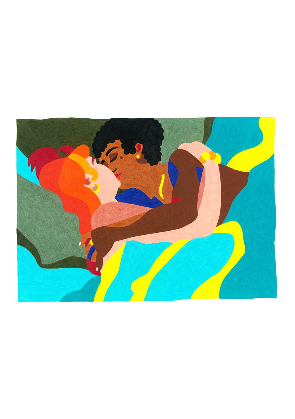 Illustration abstraite colorée de deux personnes enlacées