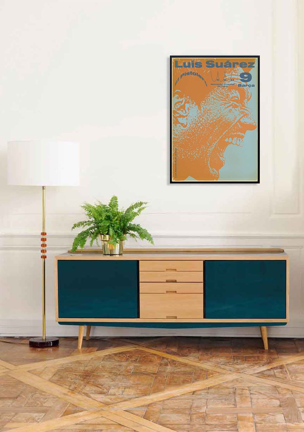 Poster Luis Suarez FC Barcelone Orange et Bleu