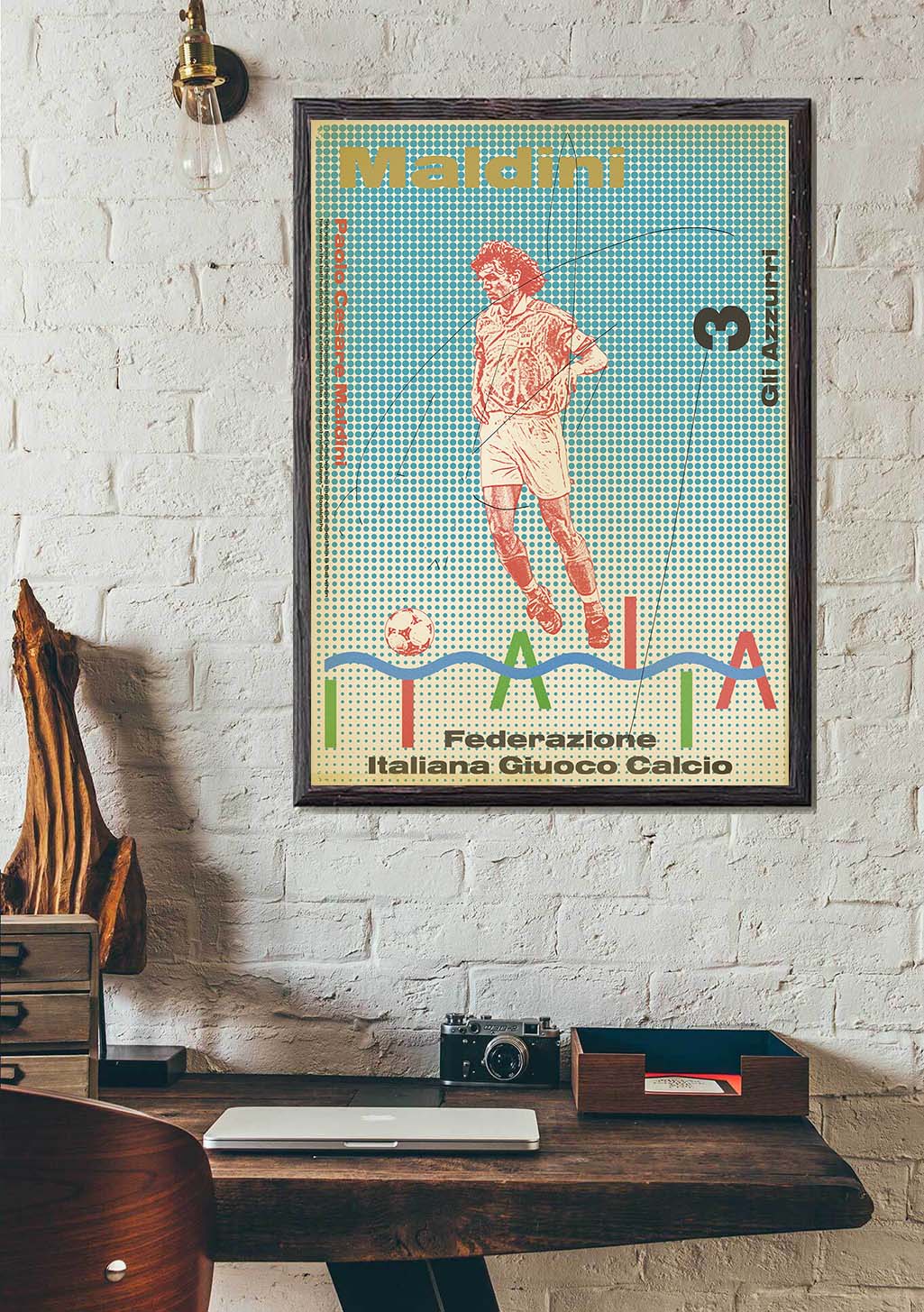 Poster de football avec joueur, Fédération Italienne de Football