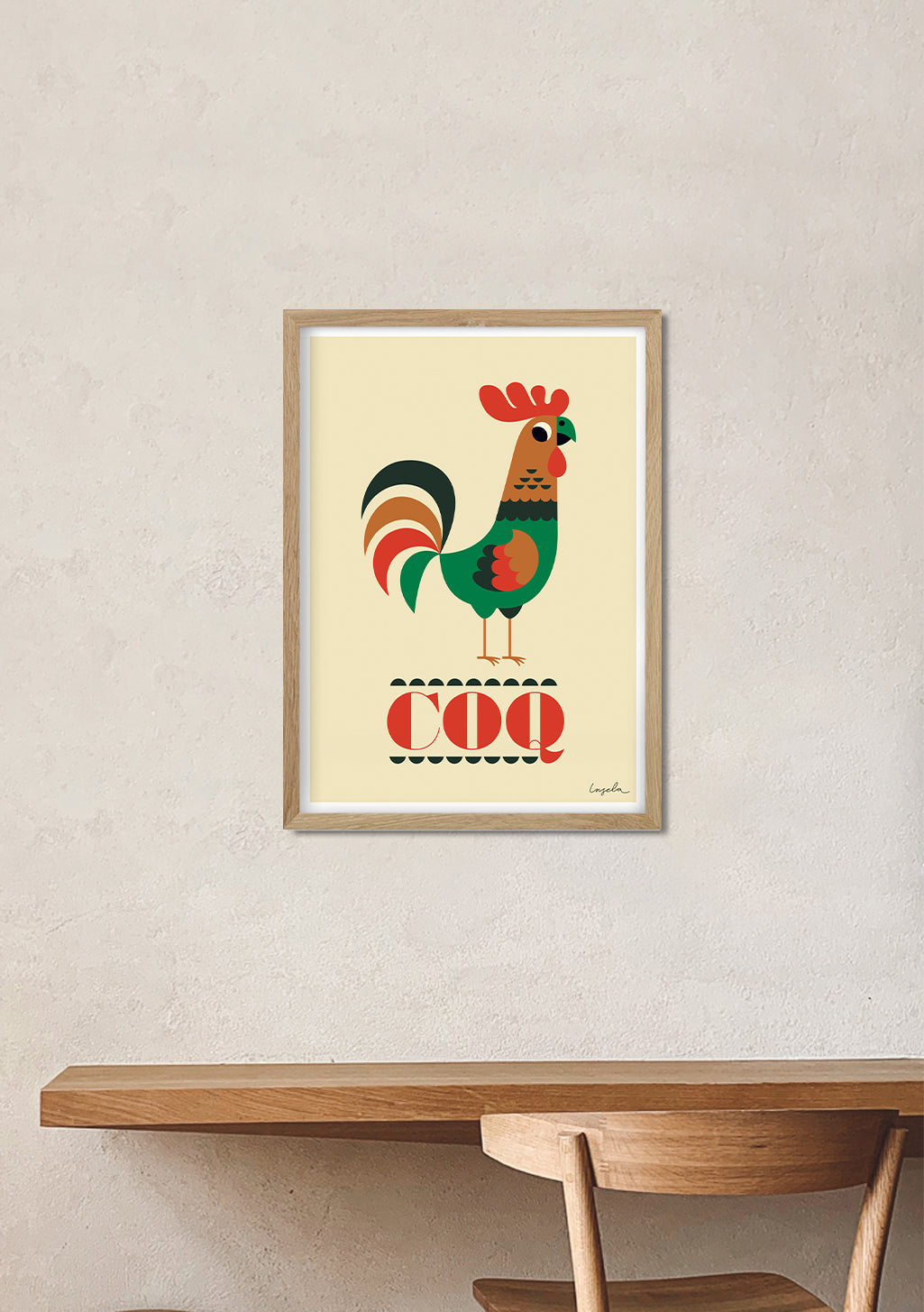 Poulet coloré, Coq, Oeufs, Design stylisé, Encadré, Mural