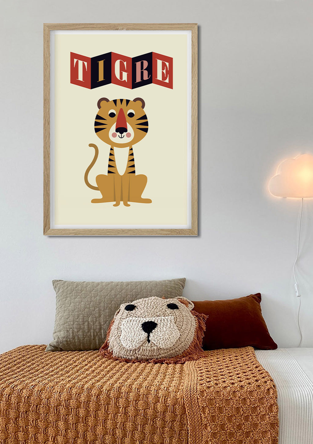 Tigre, poster encadré, tigre assis, lettres au-dessus, chambre d'enfant