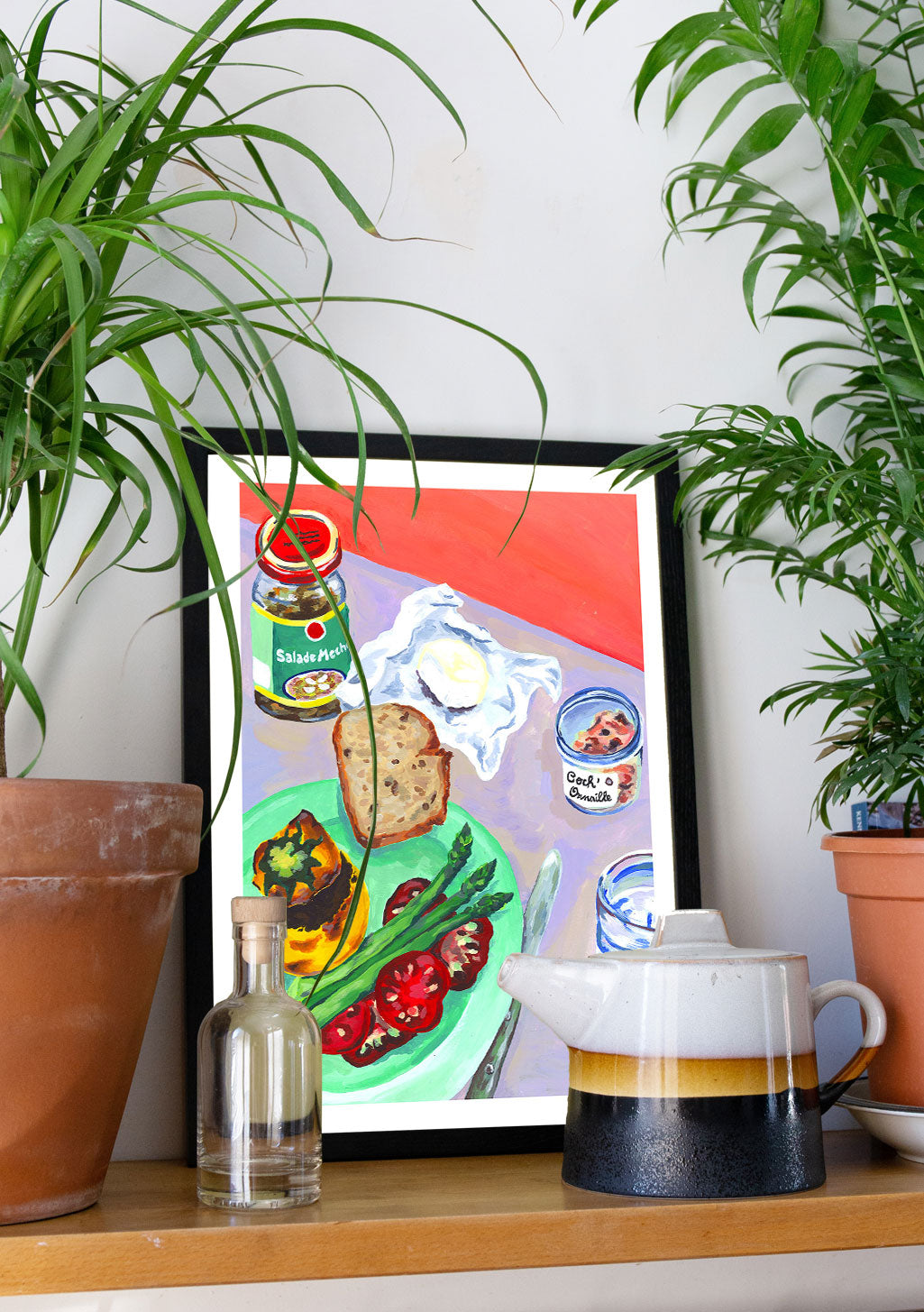 Poster de nourriture coloré avec œuf, pain, légumes