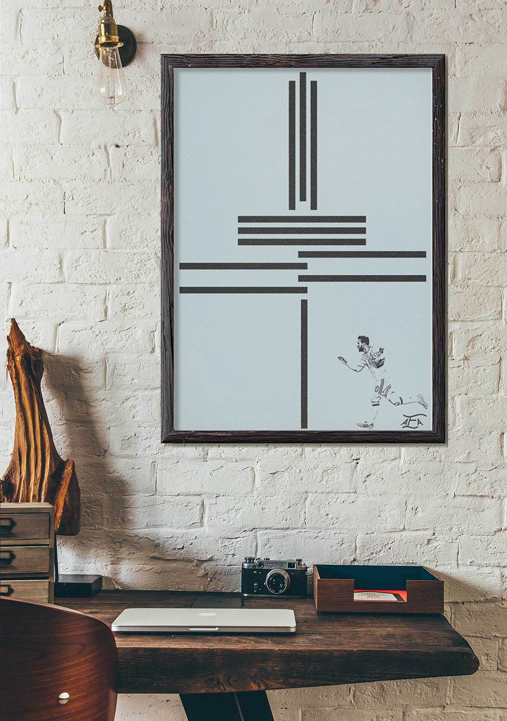 Art abstrait, lignes géométriques, figure stylisée, fond blanc