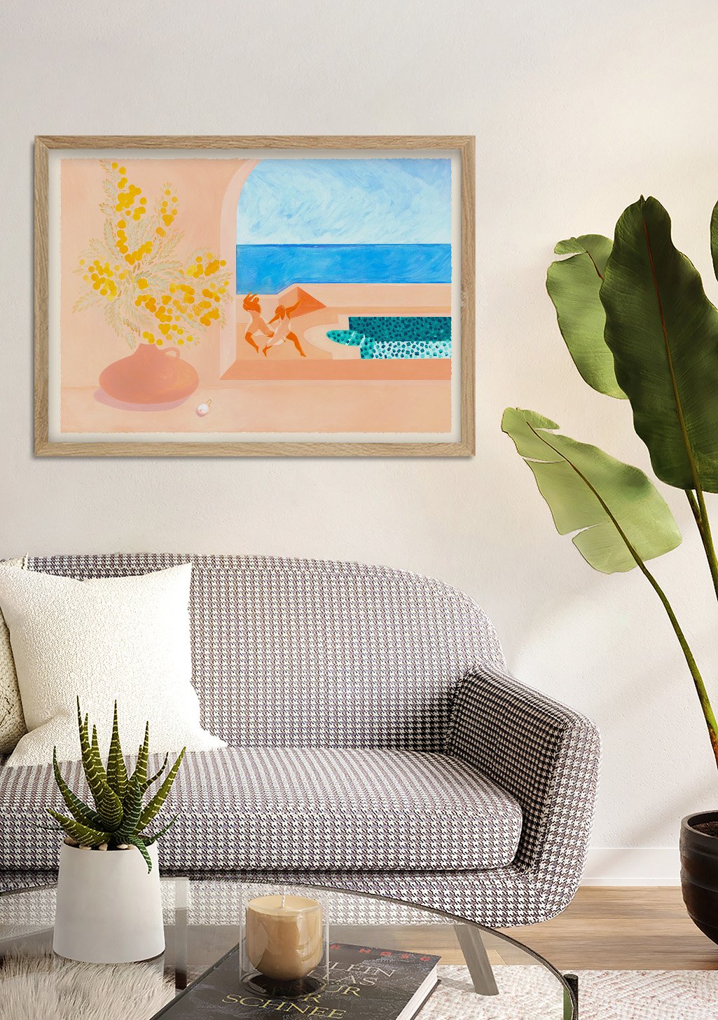 Plage, piscine, fleurs, nature morte, couleurs vives