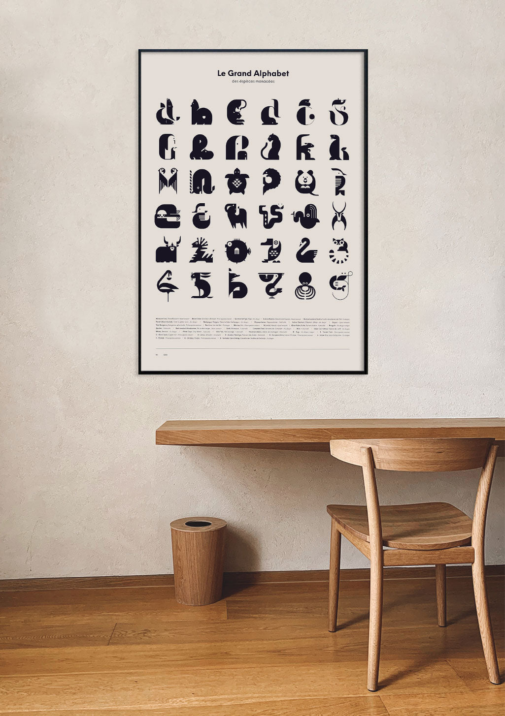 Poster alphabétique animalier noir et blanc