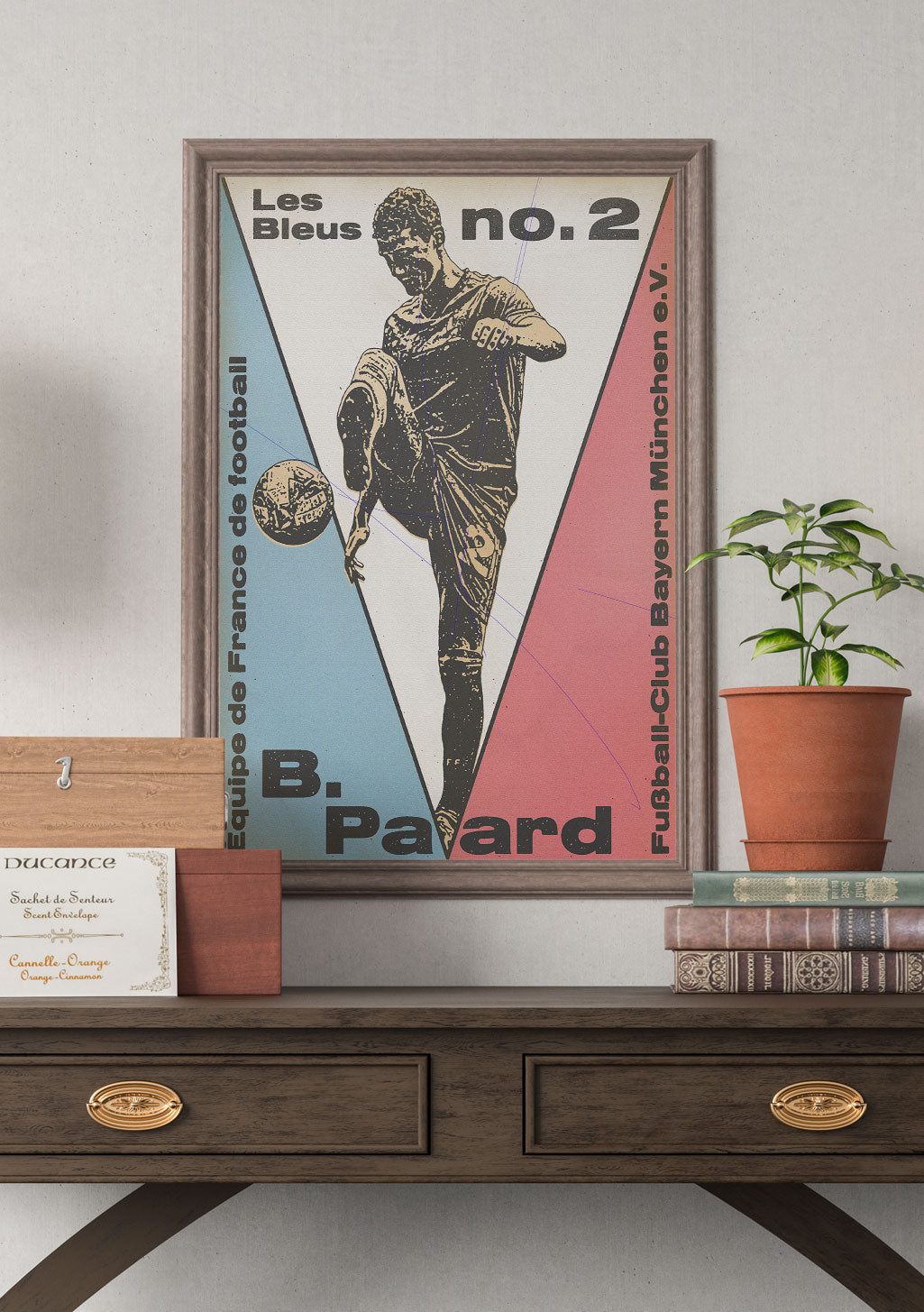 Poster de football vintage avec joueur en action