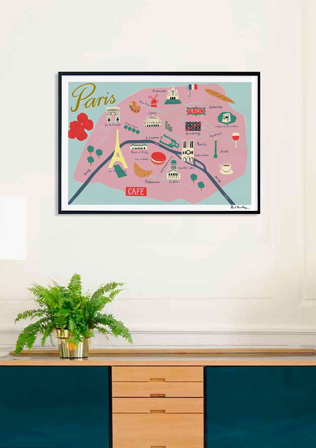 Carte de Paris colorée avec des monuments et des symboles