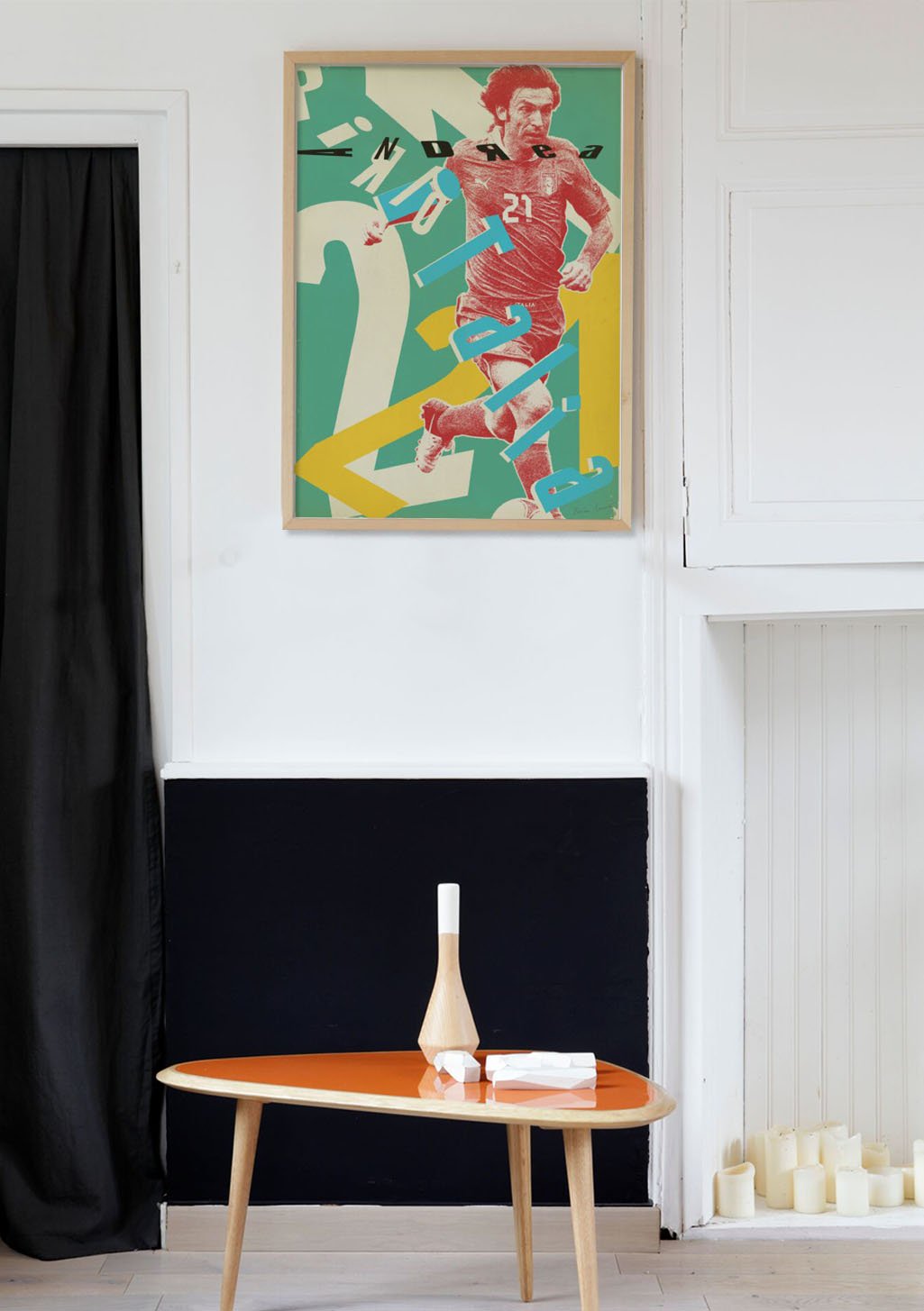 Art abstrait, joueur de football, maillot rouge, numéro 21, couleurs vives