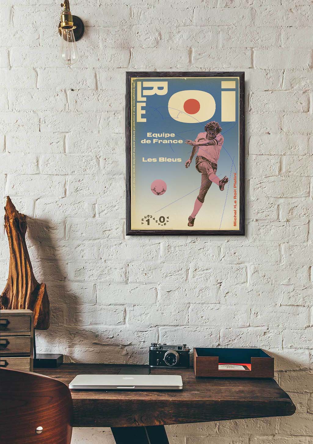 Poster de football, équipe de France, les Bleus, joueur, ballon, vintage