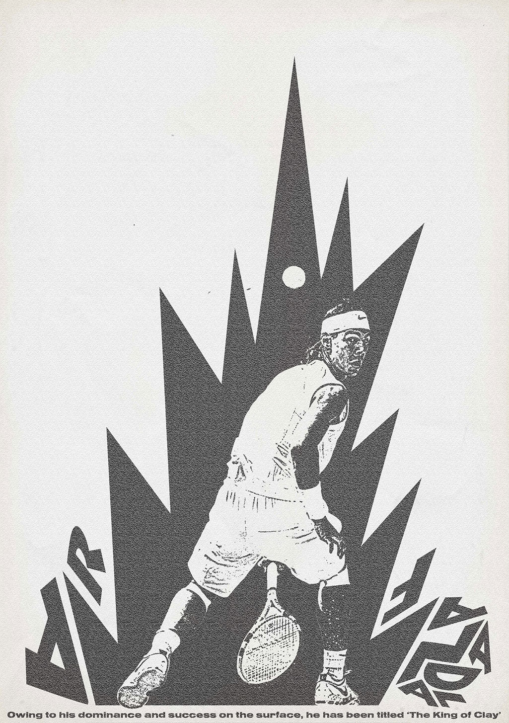 Tennis joueur d'élite, roi de l'argile, action dynamique, style graphique audacieux