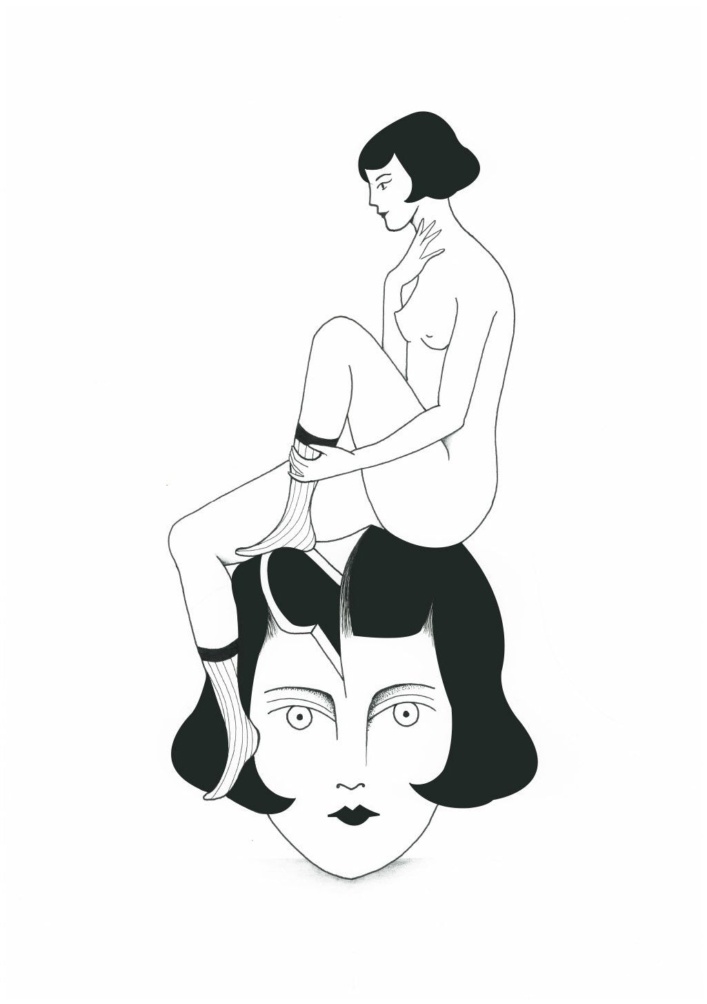 Illustration en noir et blanc d'une femme pensive