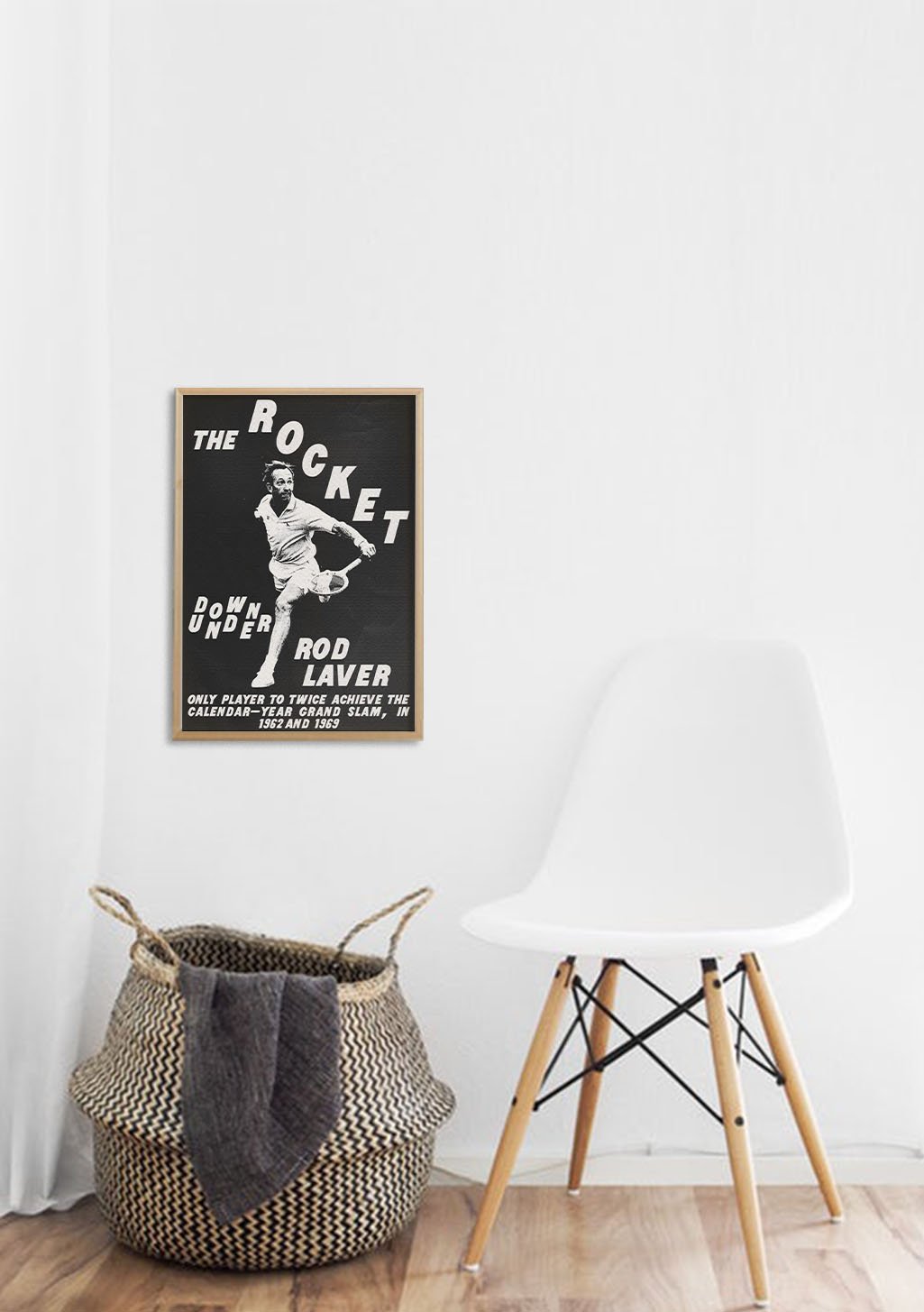Affichage en noir et blanc du Rocket, Rod Laver, tennis