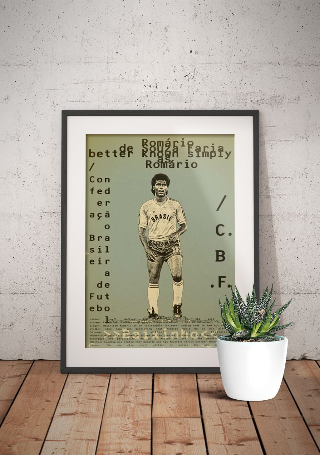 Poster de football Brésilien, texte en portugais, joueur en tenue de sport