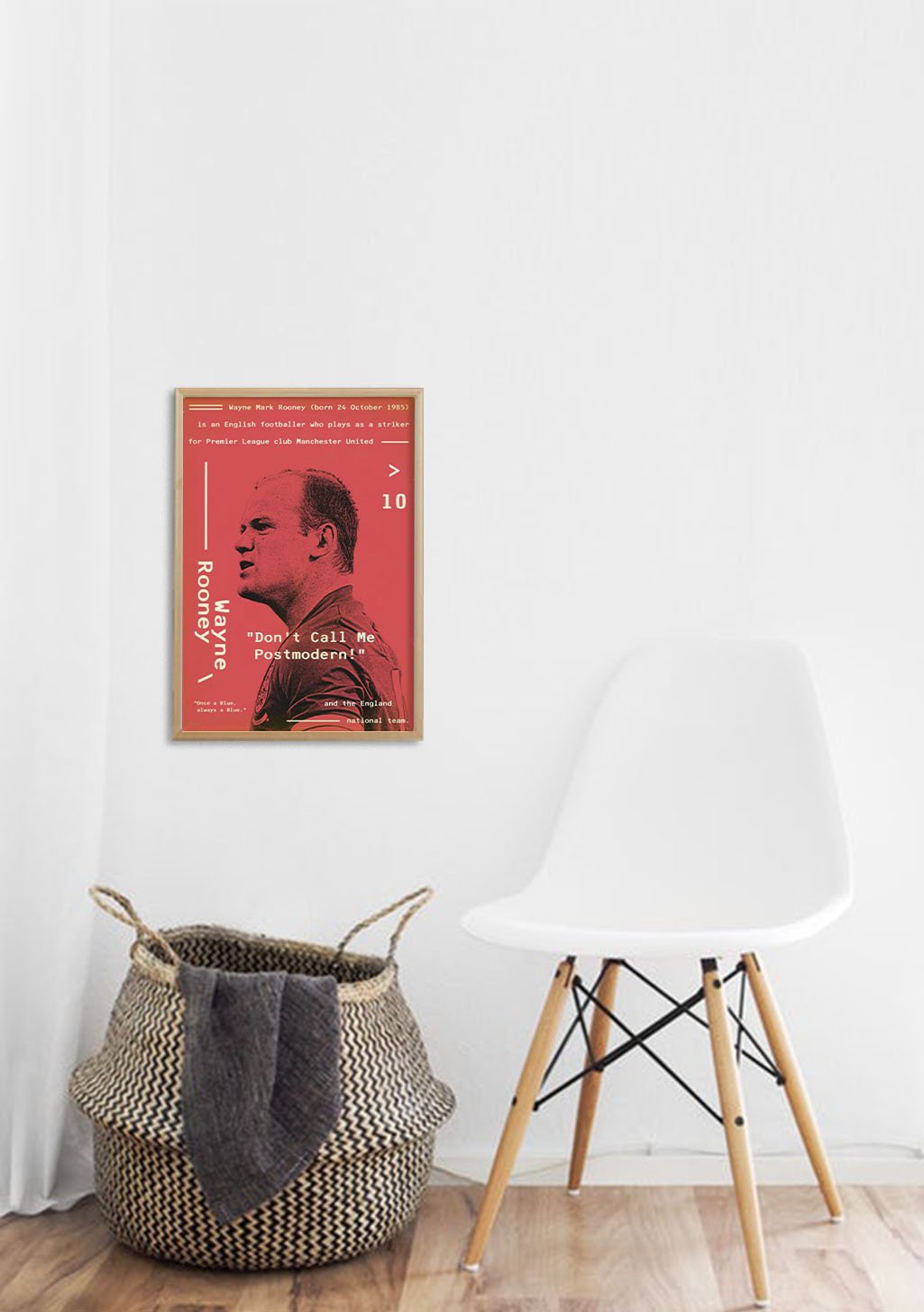 Poster rouge avec portrait d'homme, texte "Wayne Rooney", numéro 10