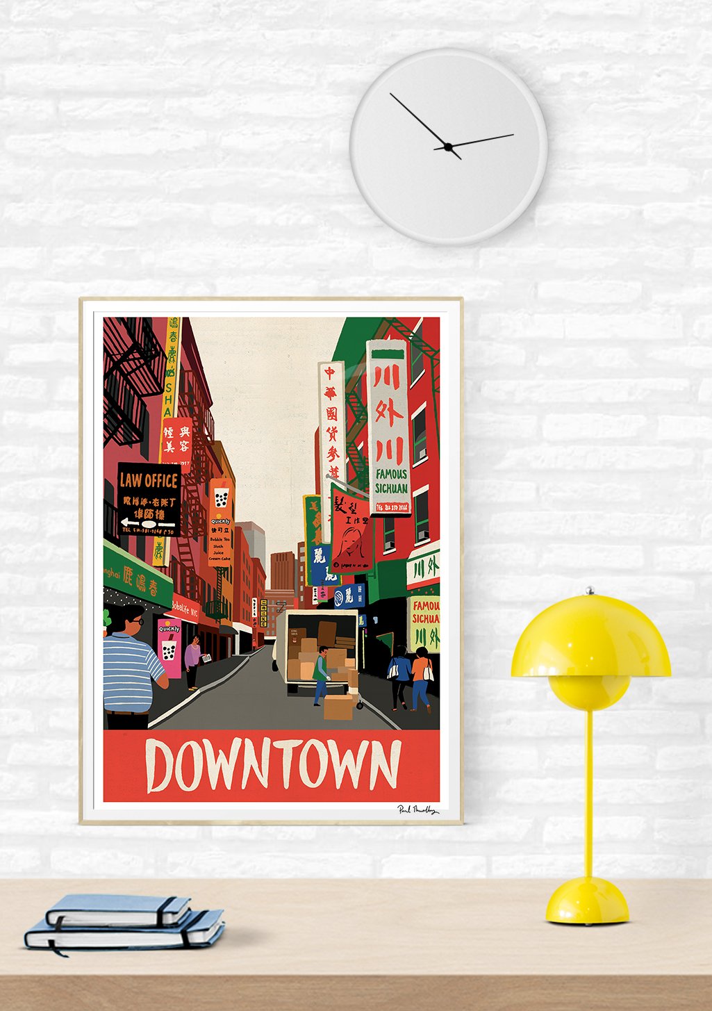 Poster de rue animée Downtown avec des enseignes en chinois