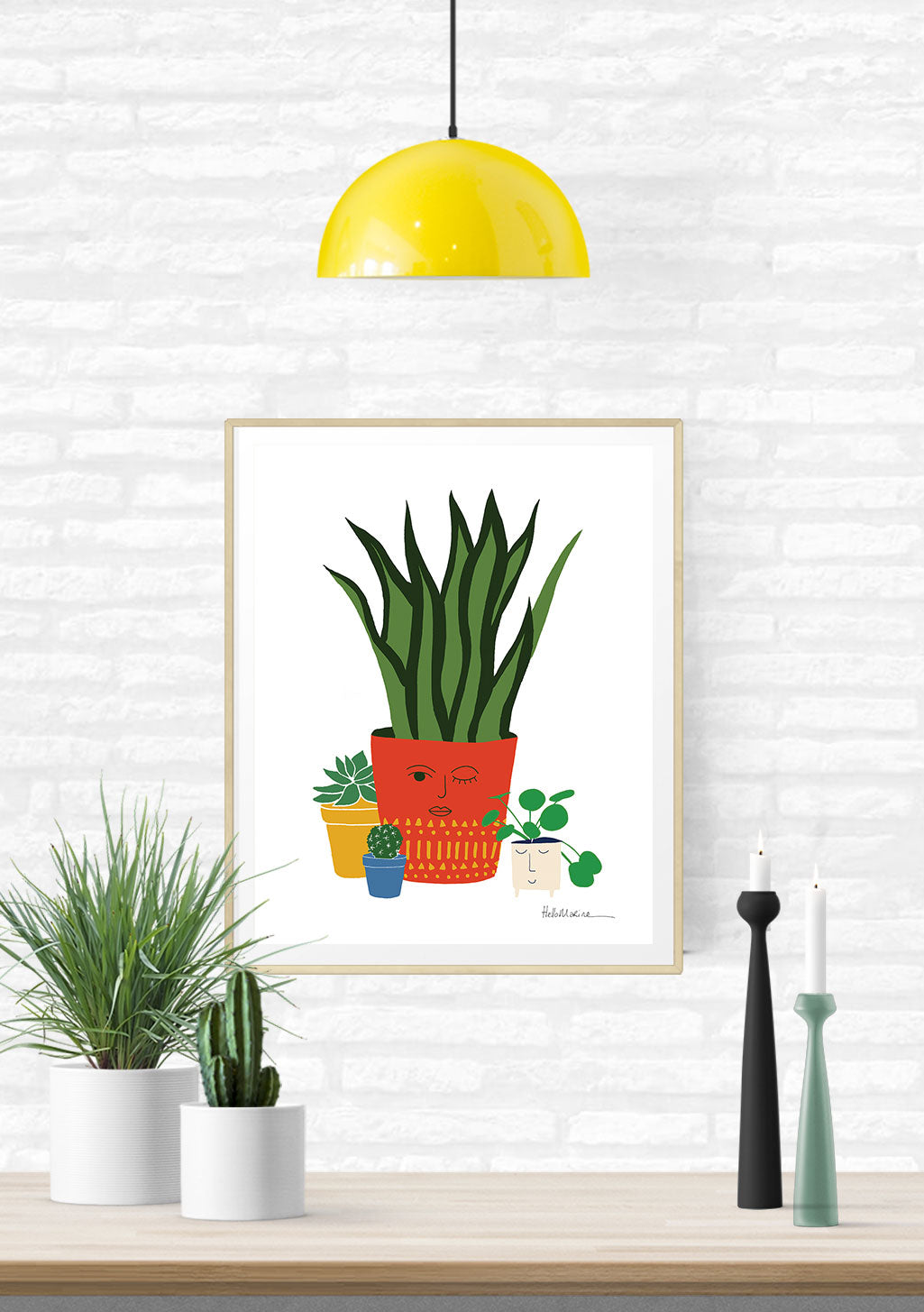 Plantes en pot avec visages, style cartoon, couleurs vives