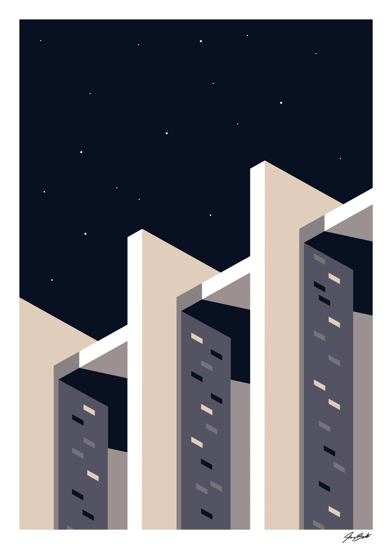 Illustration abstraite de gratte-ciel sous ciel étoilé