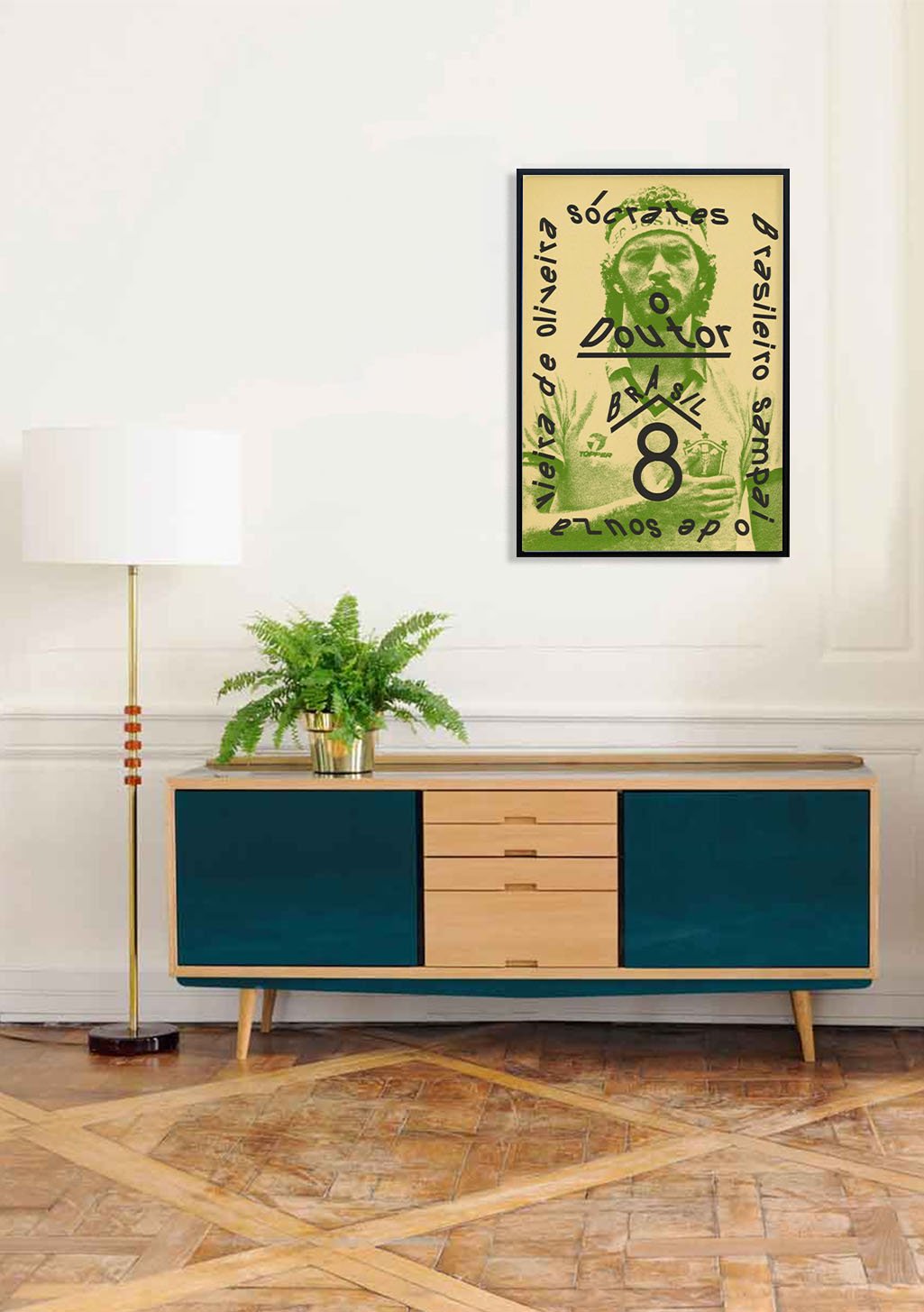 Poster vert avec texte et visage, style vintage, cadre noir