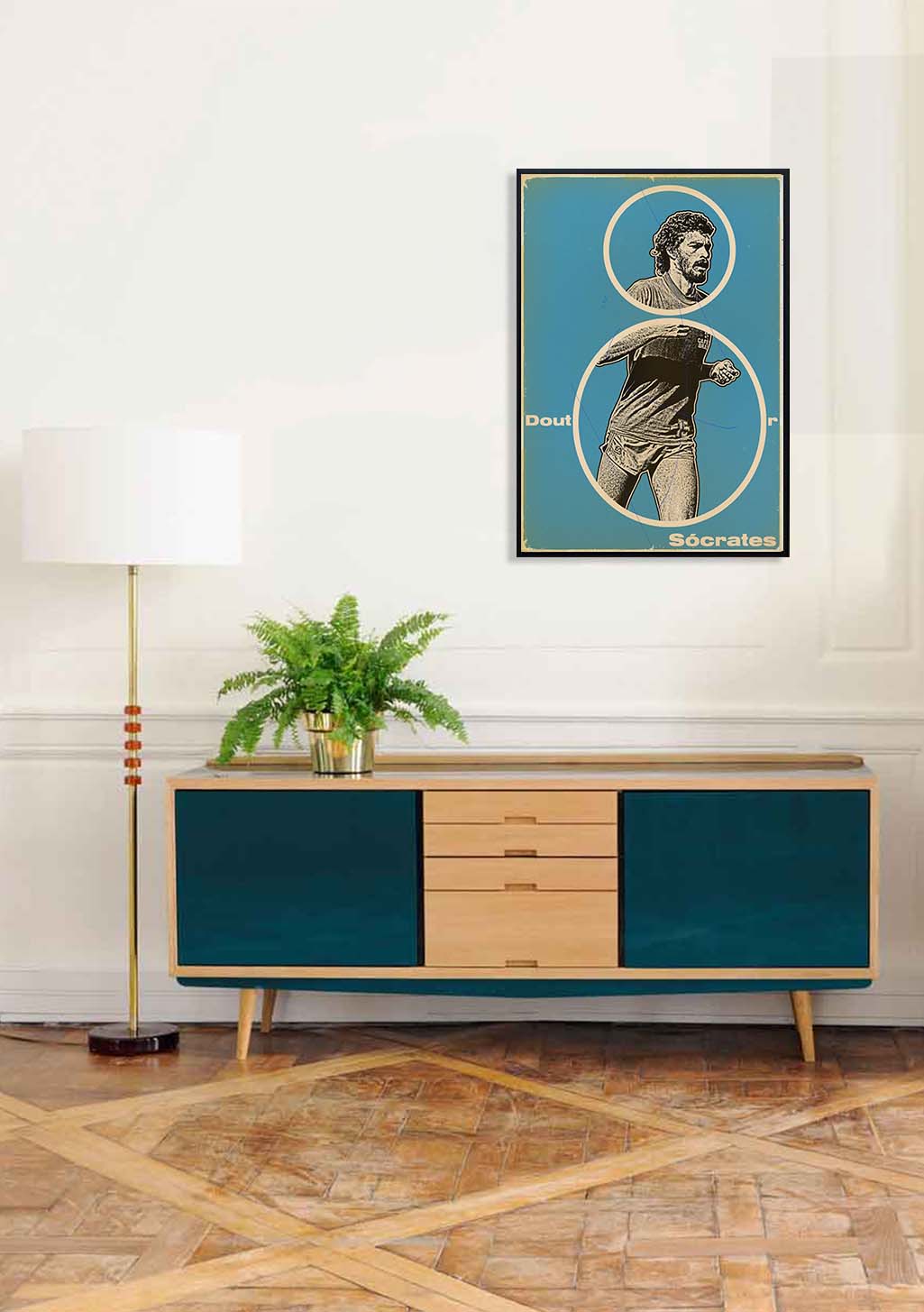 Poster bleu homme avec texte grec et latin